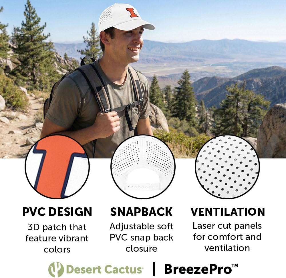 Desert Cactus Illinois Snapback Hat – BreezePro Performance Cap with Adjustable Strap Designed for Fighting Illini Fans (BP1) - Image 3
