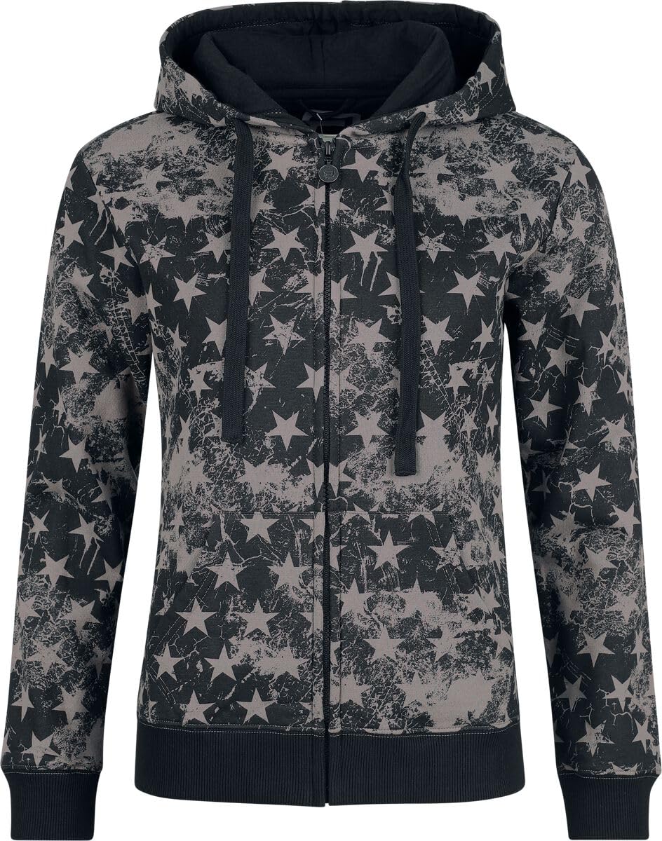 RED by EMP Damen Schwarze Kapuzenjacke mit Allover Print mit Sternen