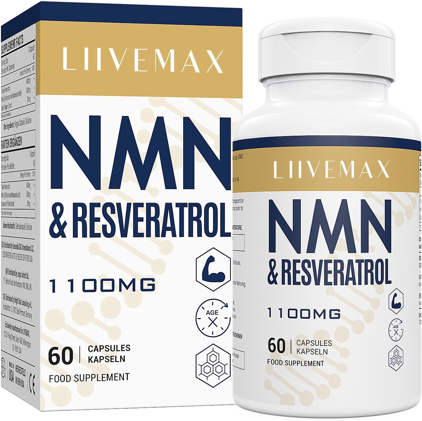 NAD+ & Trans-Resveratrol Complex 1100mg | Anti-Aging Antioxidant Supplement | Enhanced with Black Pepper for Superior Absorption (60 Count (Pack of 1))