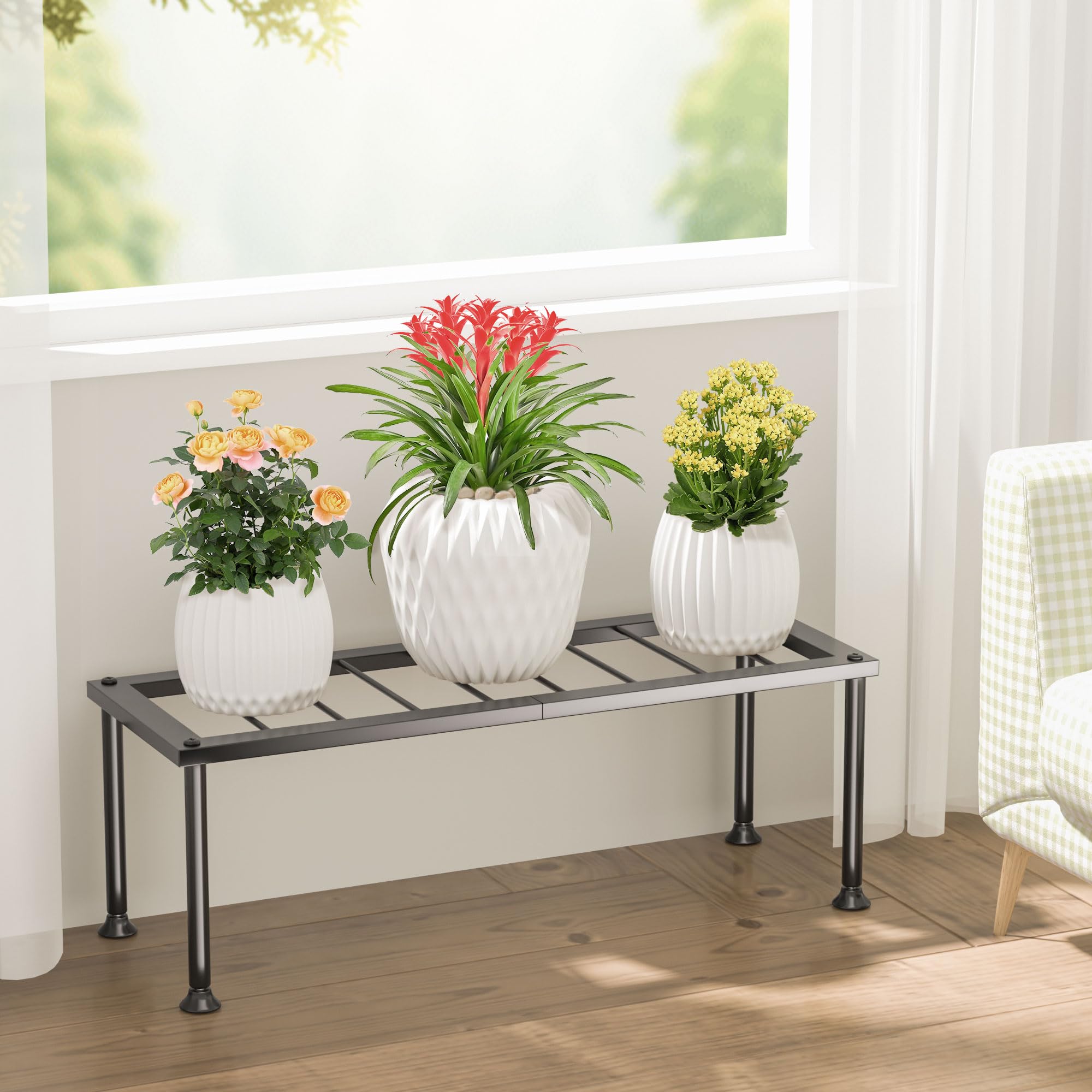 Josmimic Support pour plantes à 1 niveau : support échelle pour pot de fleurs – Support de pot de fleurs en métal robuste pour salon, terrasse, jardin, coin balcon et cour