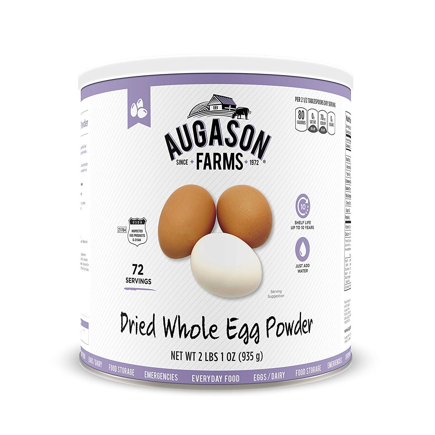 Augason Farms Dried Whole Egg Product 2 lbs 1 oz No. 10 Can (20 Can)