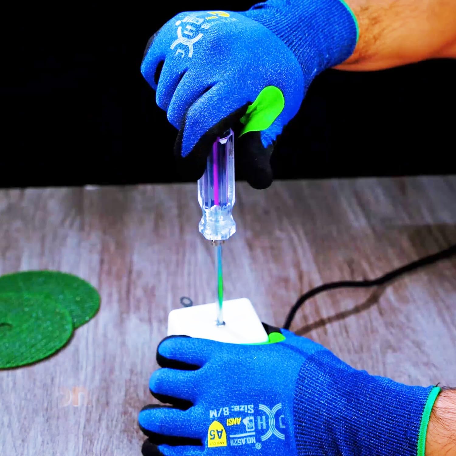 J H 24G Ultra Thin A5 Cut Resistant Gloves, HPPE Nitrile Coated Breathable Work Gloves, Touchscreen Friendly, 3 Pairs