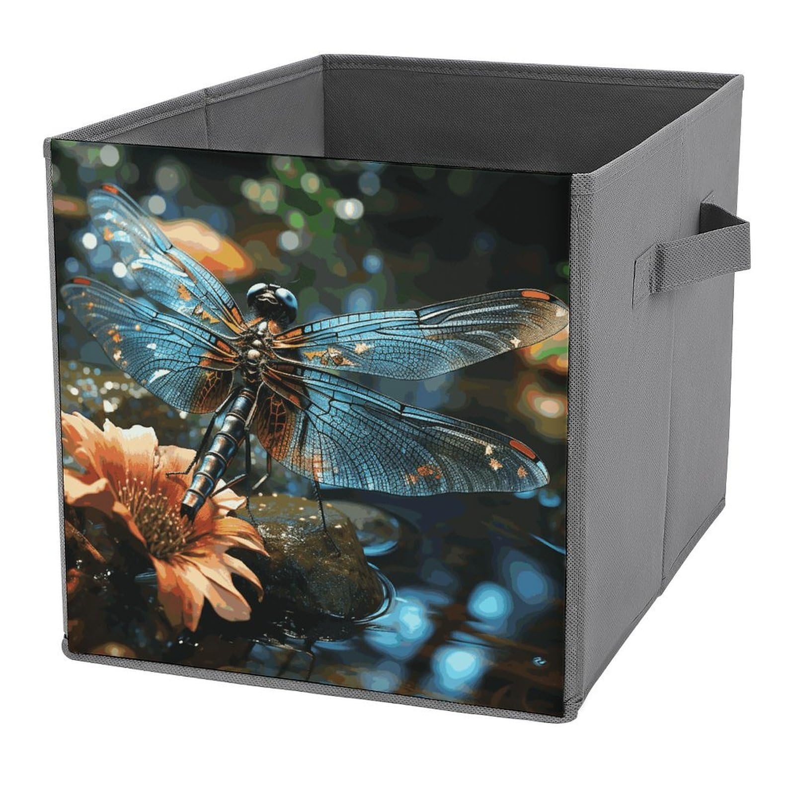 NONHAI Collapsible Storage Bins with Dual Handles Fabric Storage Basket Foldable Cubes Organizer Baskets Dragonfly Flying on The Pond Storage Boxes for Organizing Clothing Cube Storage Organizer Bins