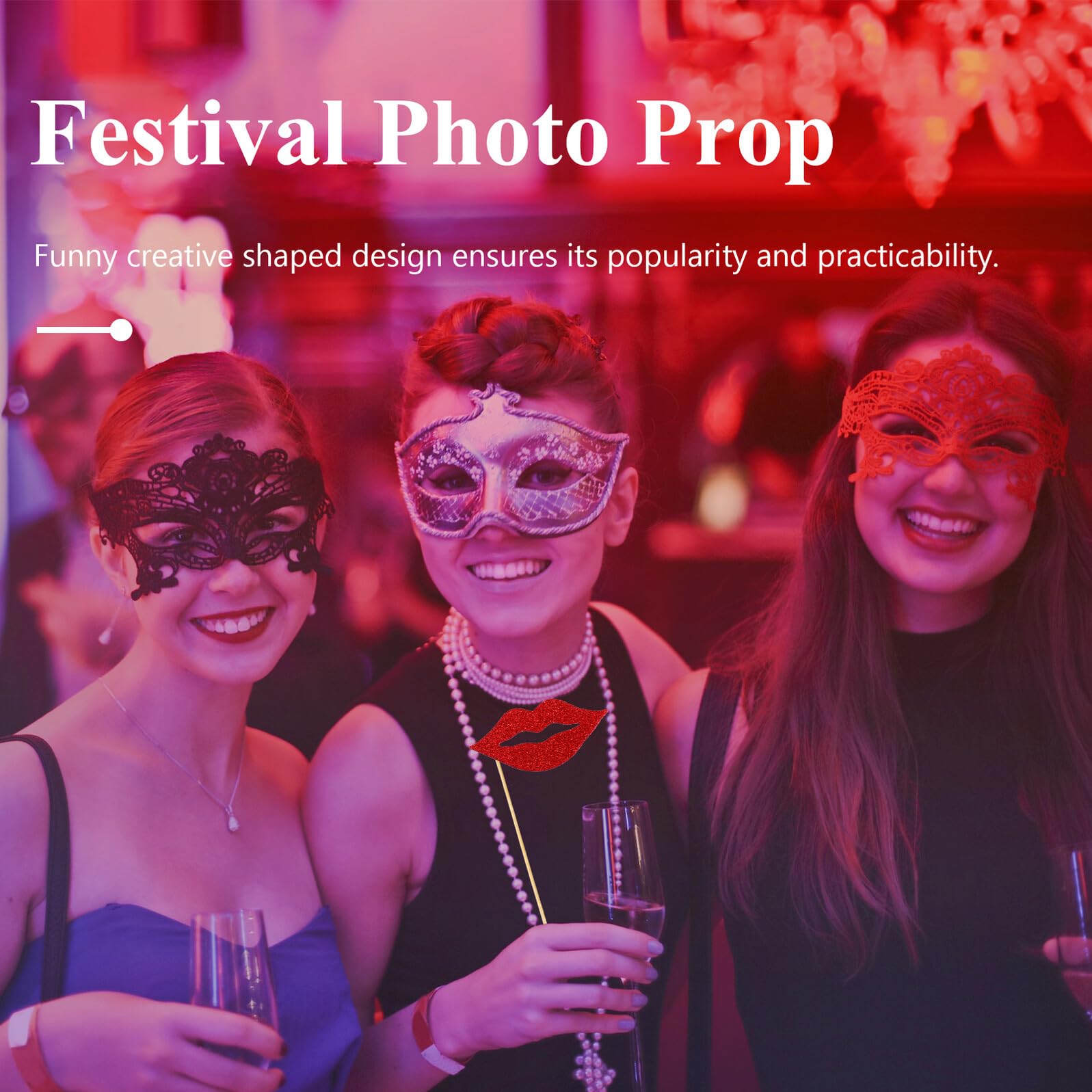 3 Sätze Teiliges Handheld Foto Requisiten Rote Und Pinke Lippen Kreative Party Deko Für Festival Geburtstag Hochzeit Selfie Zubehör 40 Stück * 3