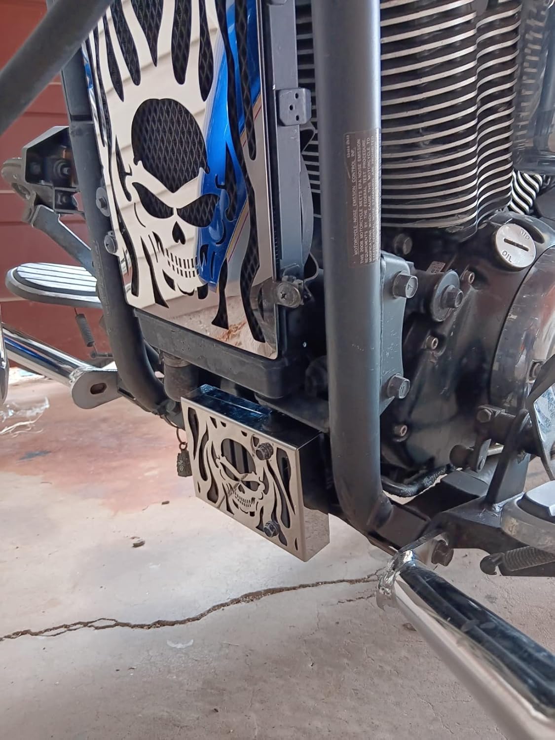 Motorcycle Skull Radiator Cover Guard Grill Grille Shrouds Cooler Protector Compatible With Kawasaki VN900 Vulcan 900 Classic LT Custom 2006-2014 (Bright Silver) (SKULL FIRE)