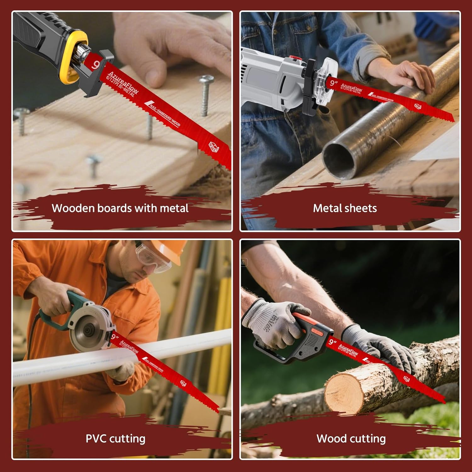 𝑵𝒆𝒘 25 Pack 9 Inch 6/12 TPI Reciprocating Saw Blades, 0.05in Thickened Bi-Metal Saw Blade for Wood Nail-Embedded Wood Cutting, Saw Blades Metal with 1 Pack 6in 14/18 TPI Blade