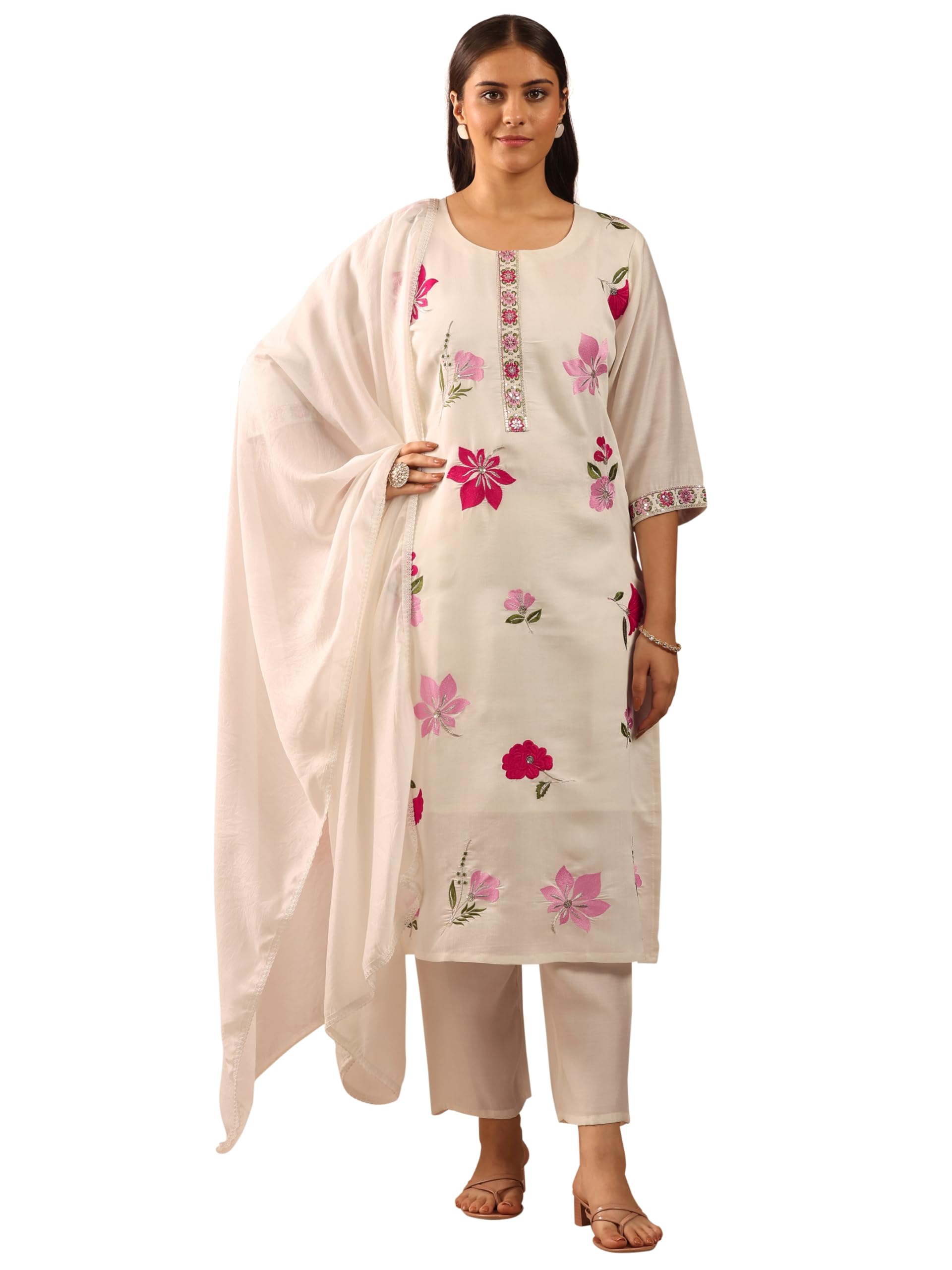 libas Embroidered Silk Blend Straight Kurta With Trousers and Dupatta-picture-53