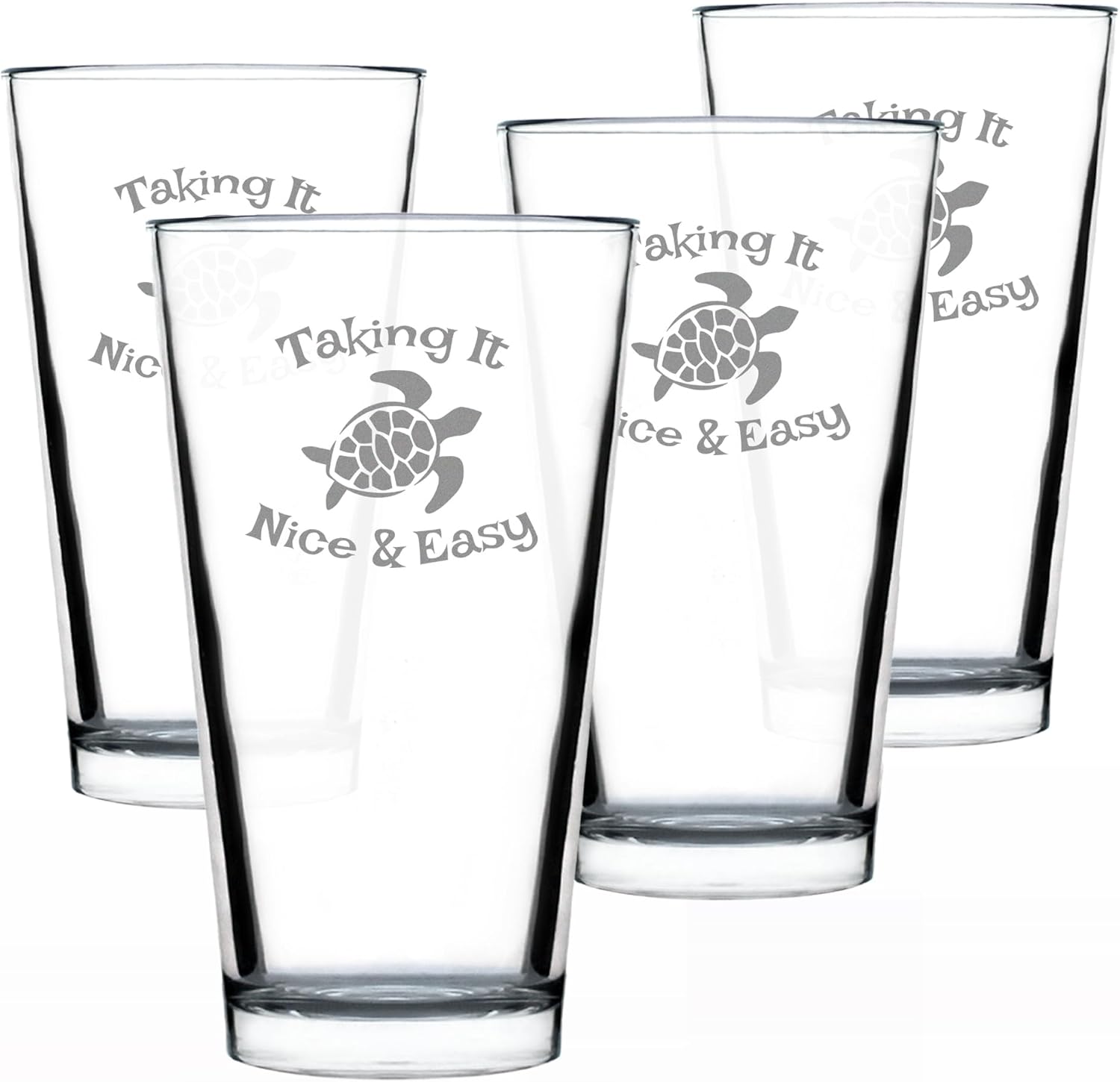 Taking it Nice & Easy - Funny Sea Turtle Pint Glass Gifts for Beer Drinking Men & Women - Set of 2 - Fun Unique Turtle Gift Idea