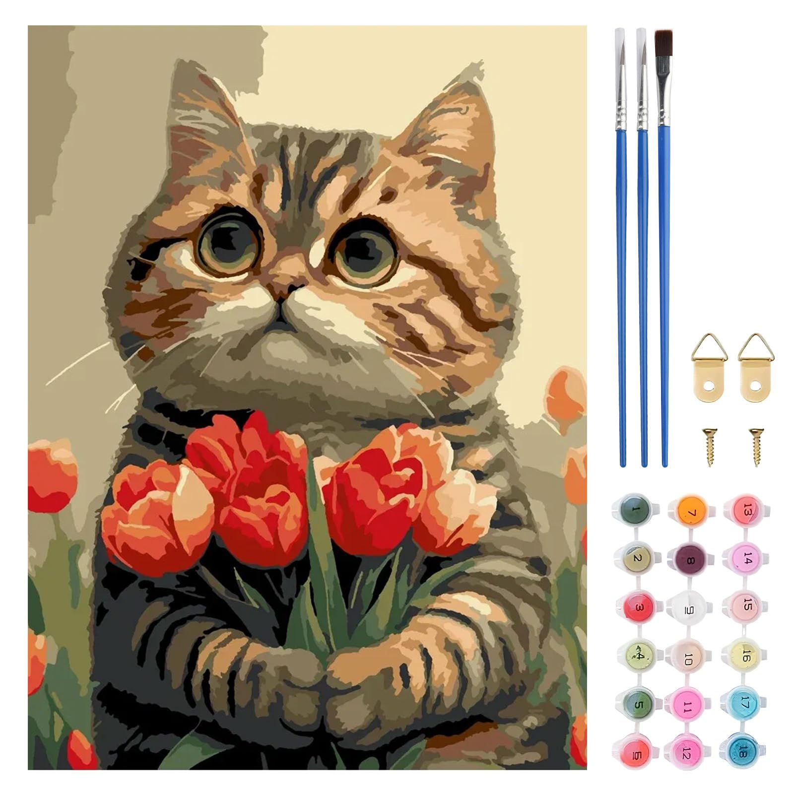 TLIOBLO Cat Paint by Numbers Kit for Adults, DIY Flowers Adults Painting by Numbers Kits on Canvas for Home Wall Decor Gift 30x40cm (Without Frame) — image 1