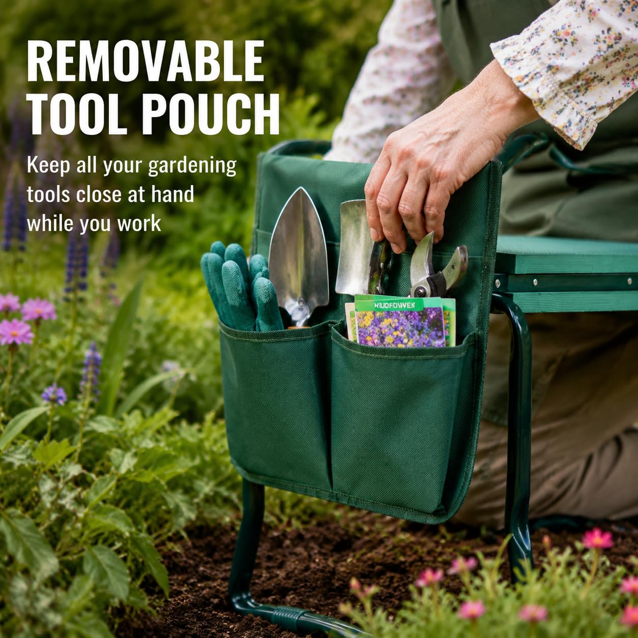AufuN Repose-genoux 2 en 1 pour le jardinage - Avec coussin en mousse EVA rembourré - Pliable - Pour travailler autour de la maison et du jardin - Jusqu'à 150 kg - Avec 2 sacs de travail - 60 x 50 x