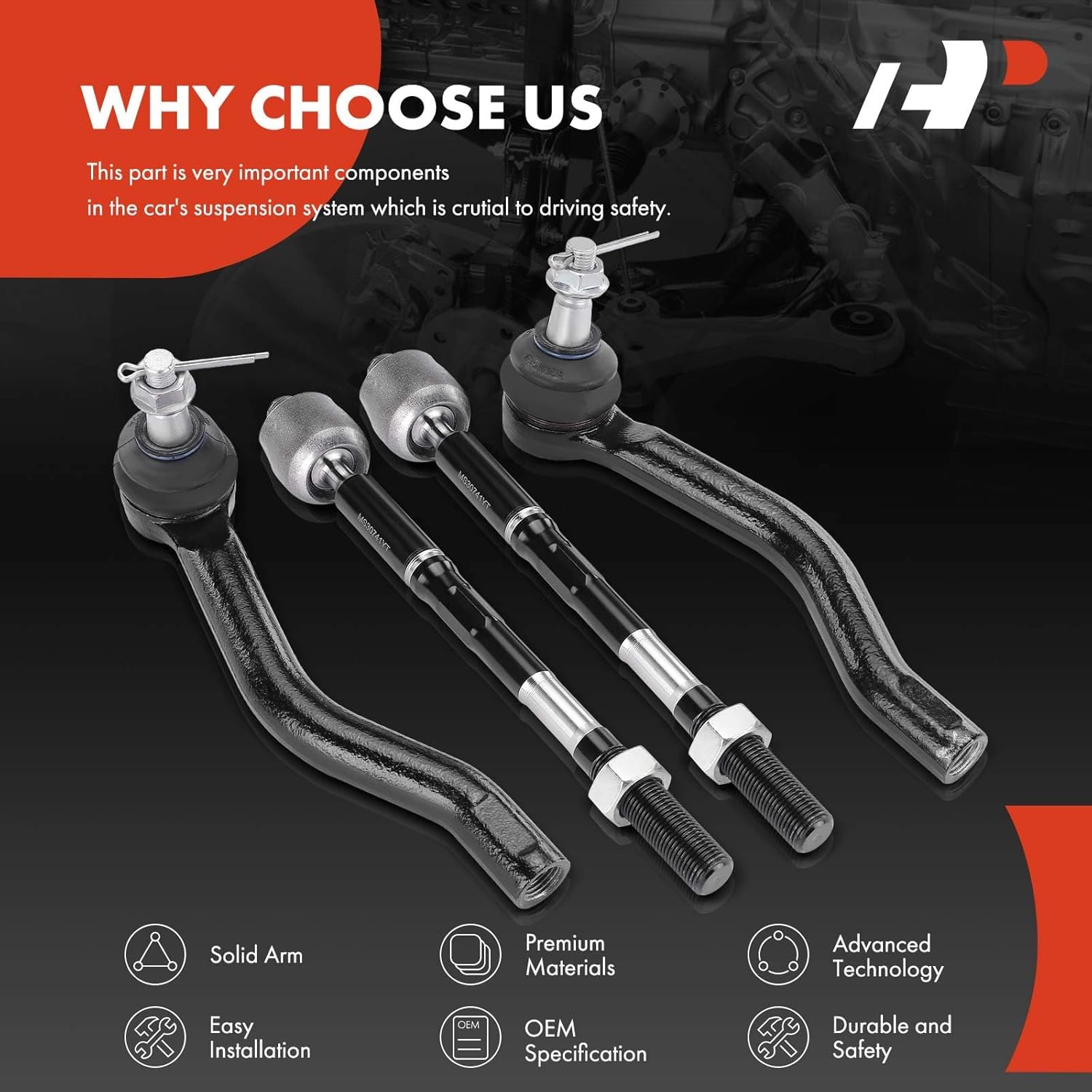 A-Premium Set of 4, Front Inner & Outer Tie Rod End Kit, Compatible with Nissan Pathfinder 2013-2020 & Infiniti QX60 2014-2020