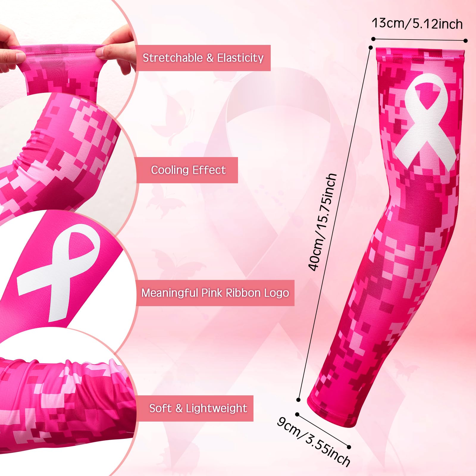 Xtinmee 24 pares de mangas de compresión para concienciación sobre el cáncer de mama, mangas de compresión para hombres y mujeres
