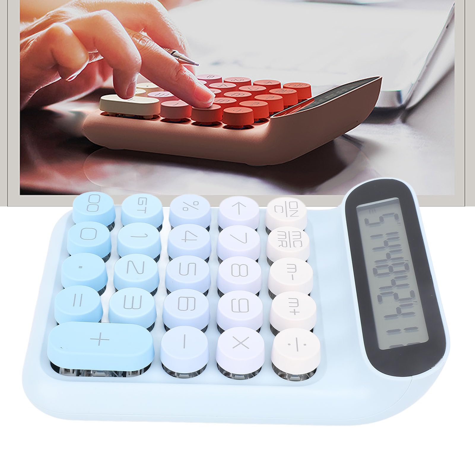 Calcolatrice con Interruttori Meccanici, Calcolatrice da Tavolo a 10 Cifre con Ampio Display LCD, 24 Pulsanti, Spegnimento Automatico, Calcolatrice Carina per la Quotidiana