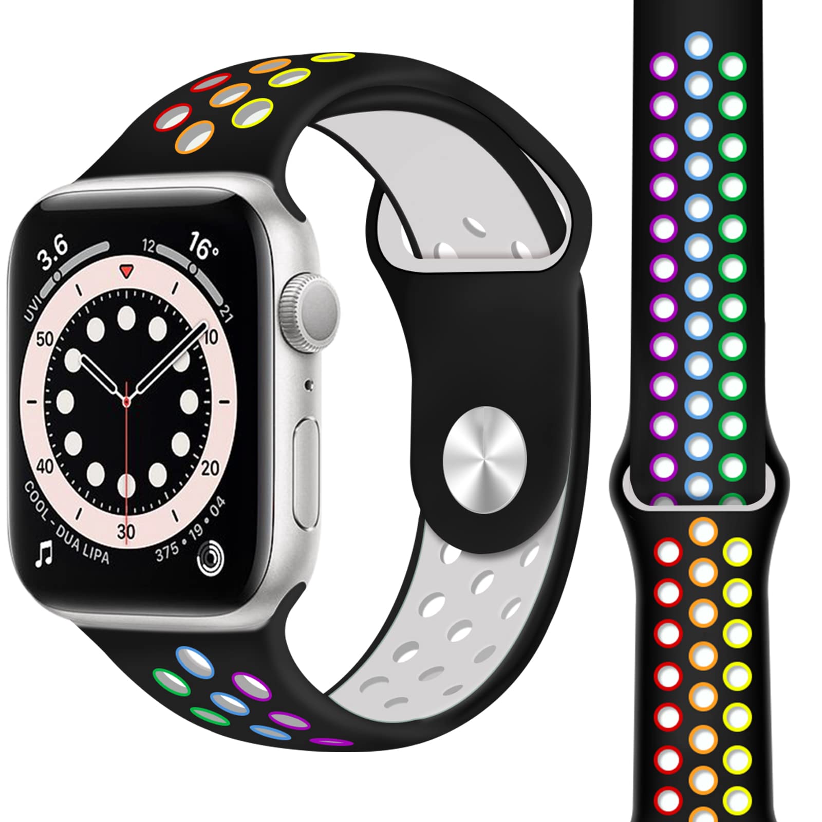 Compatible for Apple Watch Band 38mm/40mm/41mm, Soft Silicone Sport Band Replacement Wrist Strap for iWatch Series 7/6/5/4/3/2/1, , Sport, Edition, Black