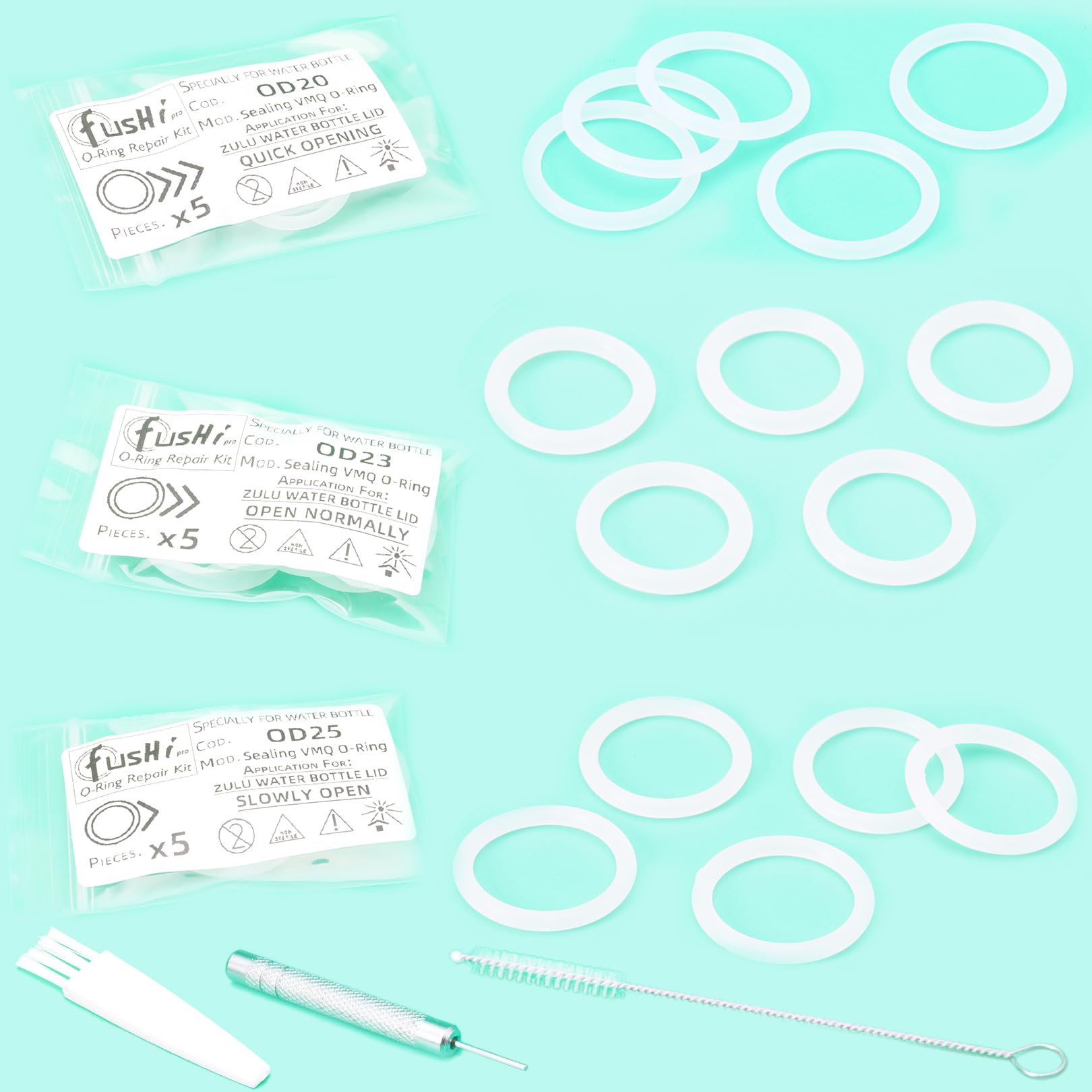 Replacement O Ring Kit for Zulu Echo Atlas ACE Glass Water Bottle 