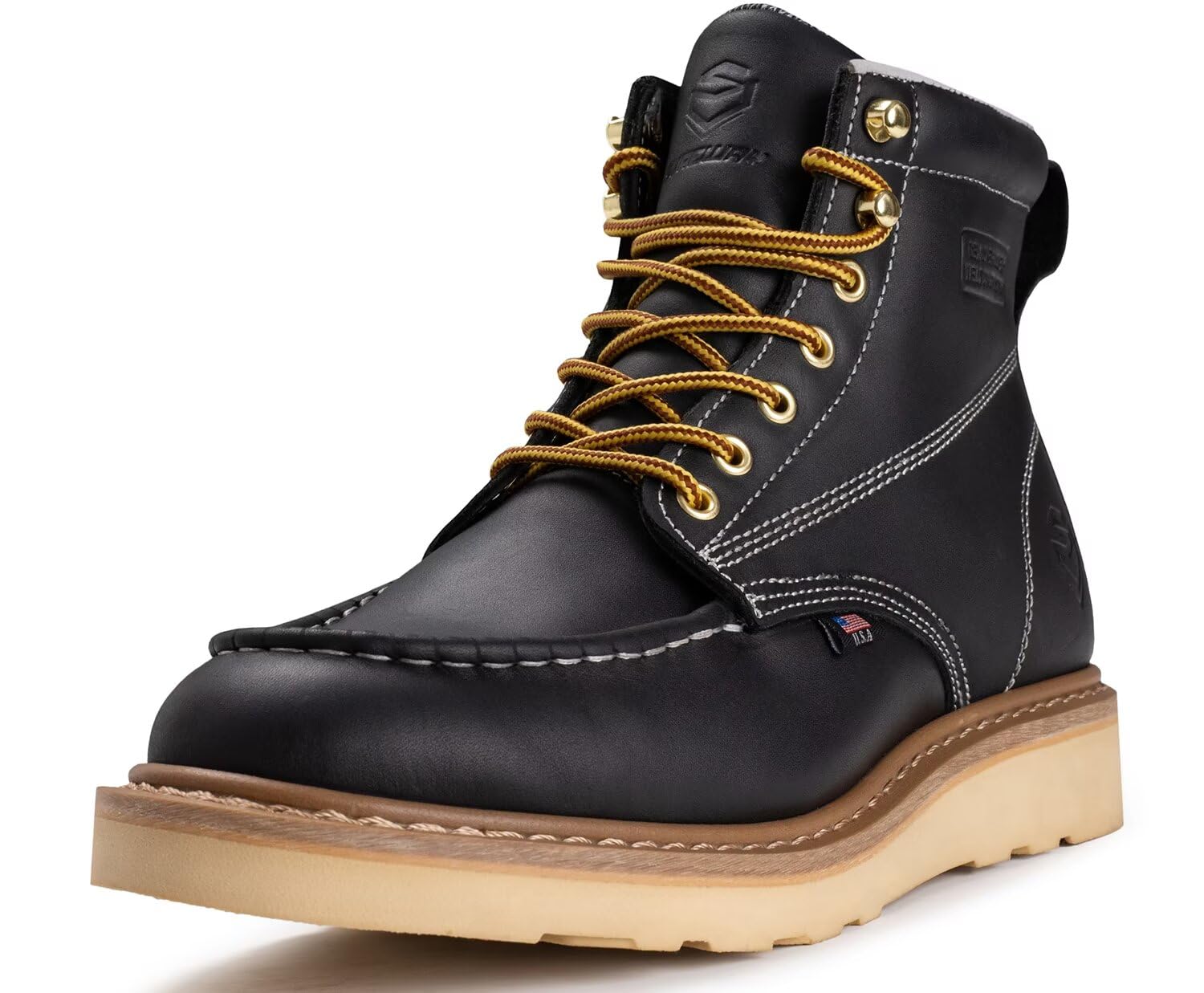 SUREWAY 6” Wedge Moc Toe Work Boots for Men - Soft Toe,Premium Full-Grain Leather,Lightweight Work Boots/Shoes,Comfort Insole,Oil/Slip Resistant,Real Goodyear,EH Rated Industrial Construction Boots