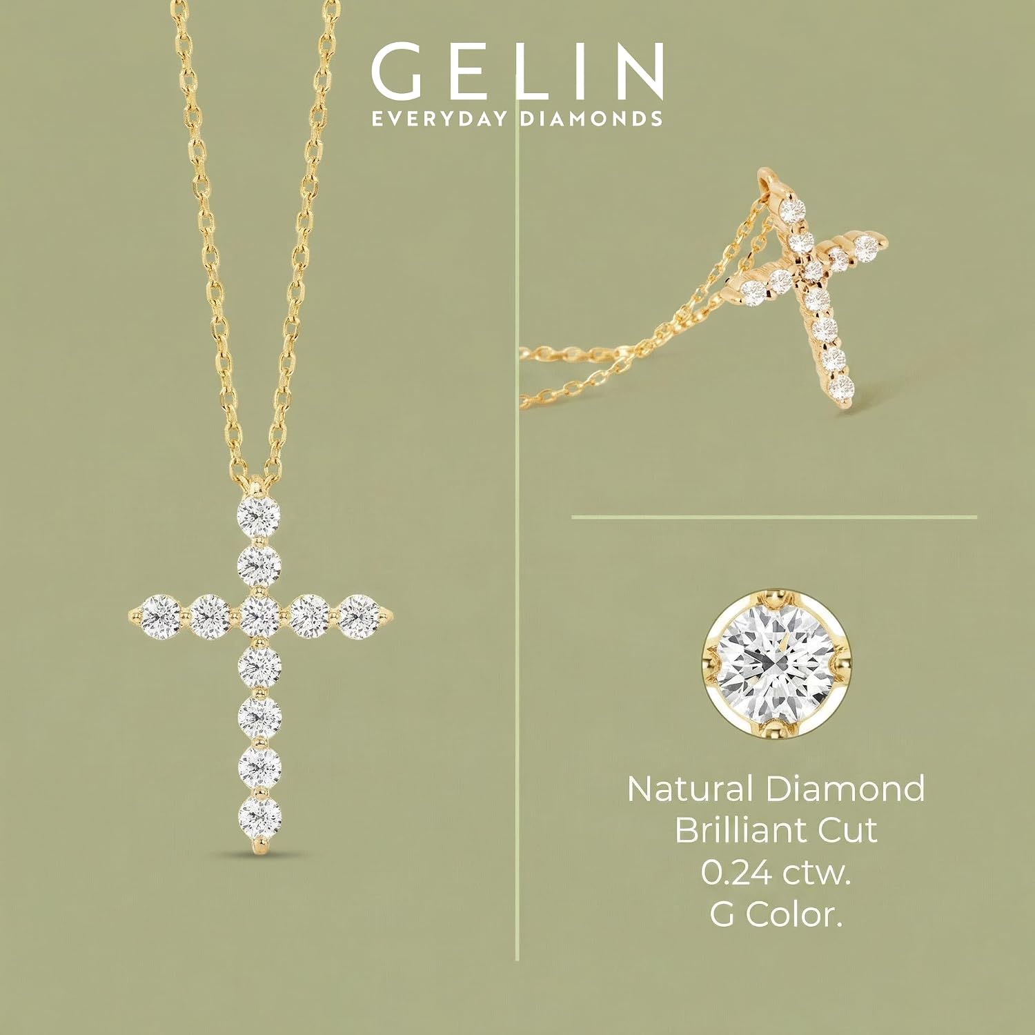 Gelin Diamond Cross Necklace in 14K Rose Gold | 14k Rose Gold Cross Necklace for Women, 18"