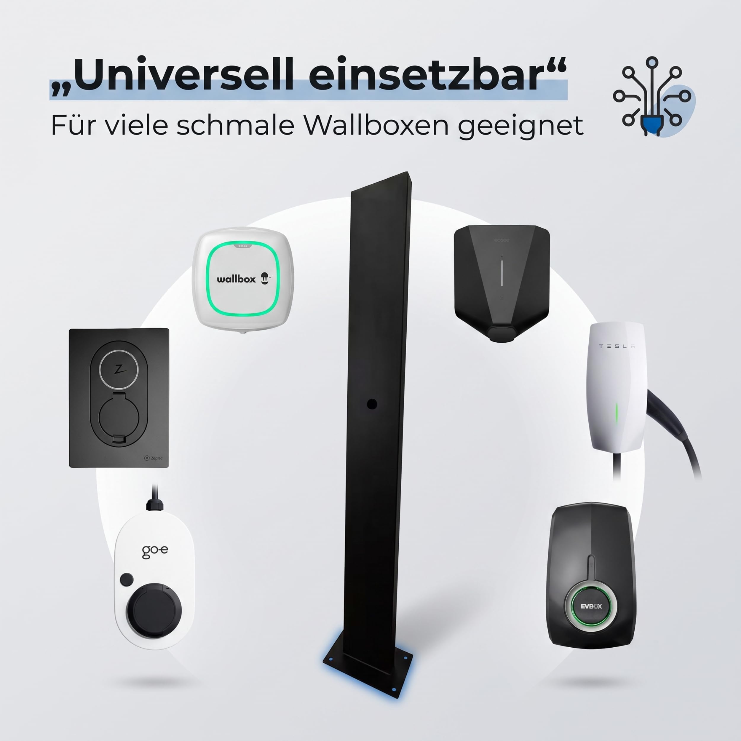 Wallbox Standfuß • Wetterfeste Standsäule, Steele aus kaltgewalztem Stahl mit Pulverbeschichtung • Universeller Wallbox Ständer für Elektroauto Ladestationen • Anthrazit RAL 7016