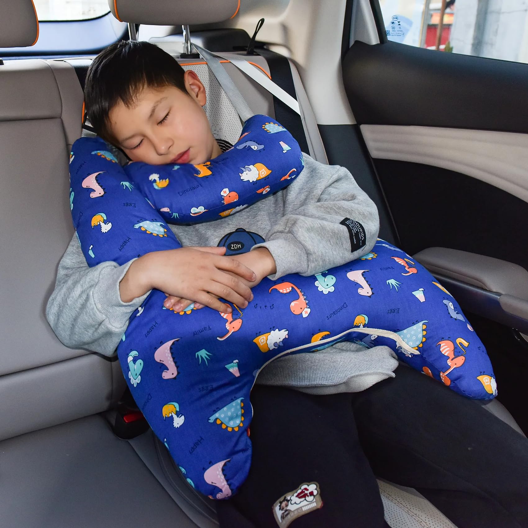 Coussin de Voyage pour Enfant Voiture, Oreiller Voiture Enfant H, Coussin Voiture Enfants Dormir, Lavable, Réglable Et Respirant, pour Les Longs Trajets En Voiture (Dinosaure-3)