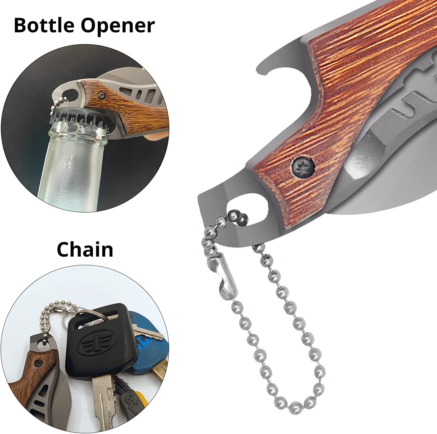 Coltello tascabile Coltello pieghevole Manico in legno Mini Multitool 3-in-1 Coltelli Serramanico da Caccia