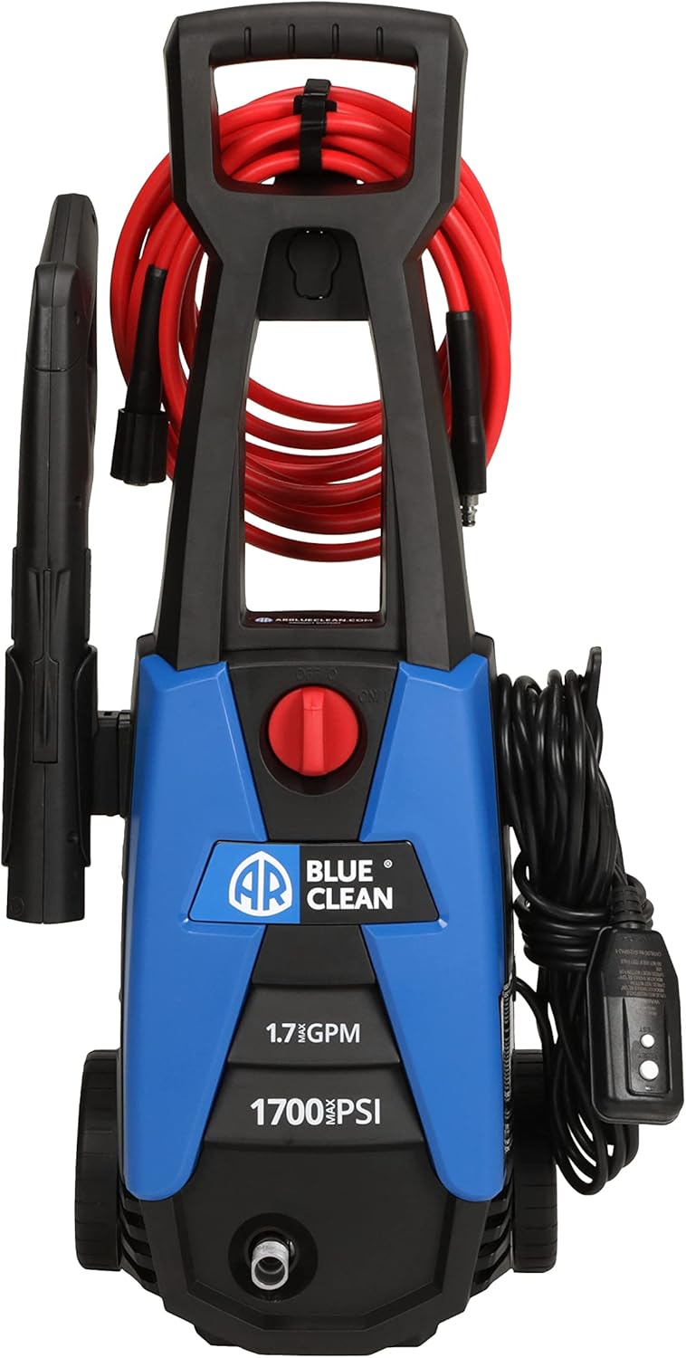 AR Blue Clean, BC142HS Electric Pressure Washer, 1700 PSI, 1.7 GPM, 11 AMP, 15 Degree Nozzle, Easy Squeeze Spray Gun, Foam Cannon, Extension Lance, 25' Hose, Compact Ergonomic Handle Design, 18 Lbs