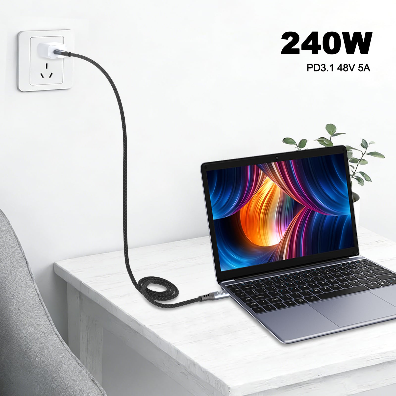Cable USB C 1m (Cabo USB C 3.2 Gen 2×2, vídeo 8K@30Hz, 4K@144Hz/60Hz, carga rapida 240W/100W) Cable de datos USB tipo C de 20Gbps para Thunderbolt 4/3, MacBook, iPhone 17, SSD, Docking station — view 4