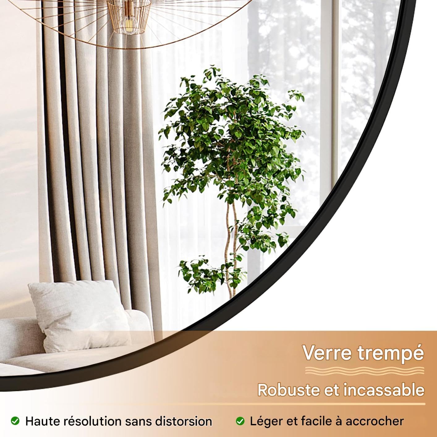 Koonmi 106cm Grand Miroir Rond Noir, Miroir Mural Rond avec Cadre en Alliage d'Aluminium pour Salle de Bain, Lavabo, Salon, Chambre, Entrée Décoration Murale