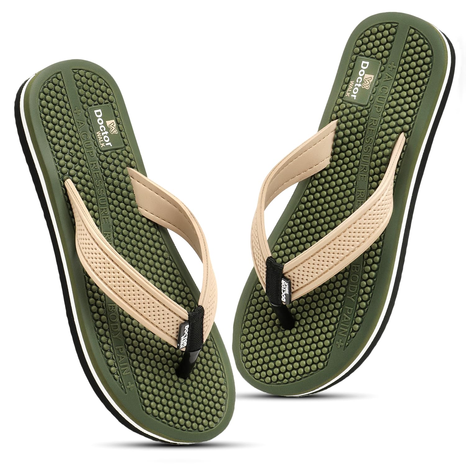 Comfort Massage Flip Flops, Black and Beige, Textured Footbed Sandals-image-25