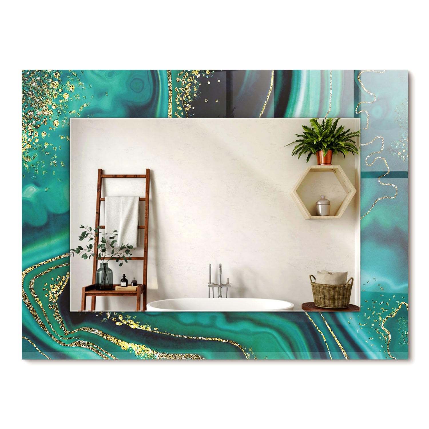 Miroir rectangulaire pour agrandir une pièce sombre cadre en verre vert artistique
