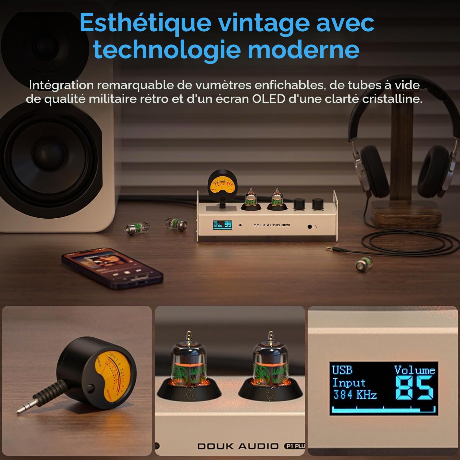 Douk Audio P1PLUS Préamplificateur à Tubes Bluetooth Amplificateur Casque USB DAC avec VU Meter DSD256