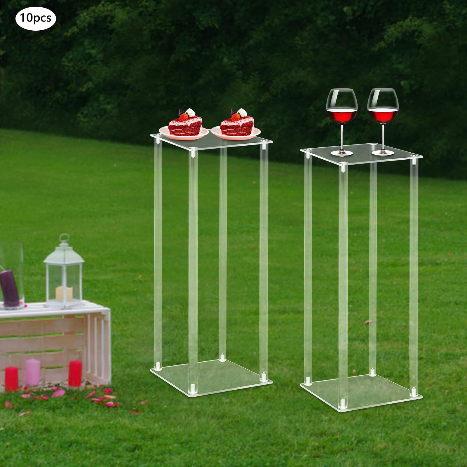FiueStur 10 Pack Clear Acrylic Flower Stands 20x20x60cm Wedding Tabletop Centerpiece Displays for Party Decor Cake Display Holder Modern Pedestal Riser