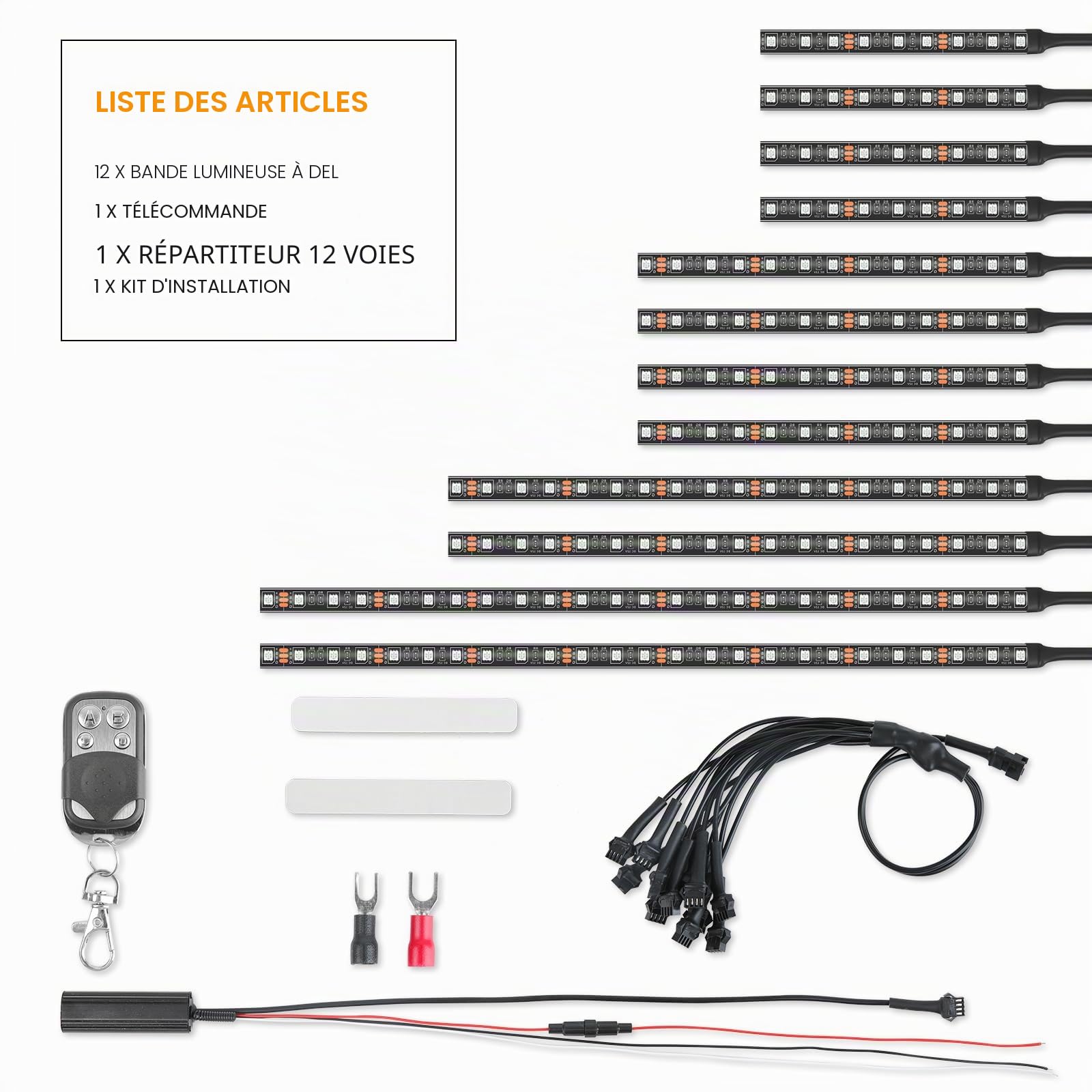12PCS Lumineuses LED pour Moto Étanches RGB Néons Lumière D'ambiance à Effet de Sol DC 12V avec Application et Télécommande RF Compatible avec Harley Honda Kawasaki Yamaha Quad Moto
