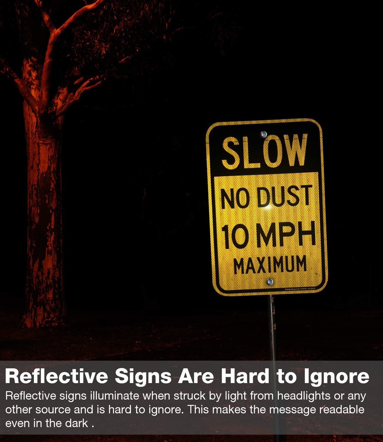 Slow No Dust 10 MPH Maximum Sign, Speed Limit Sign 18 x 12 Inches Engineer Grade Reflective Sheeting Rust Free Aluminum, Weather Resistant, Waterproof, Durable Ink, Easy to Mount — Amazon image 6
