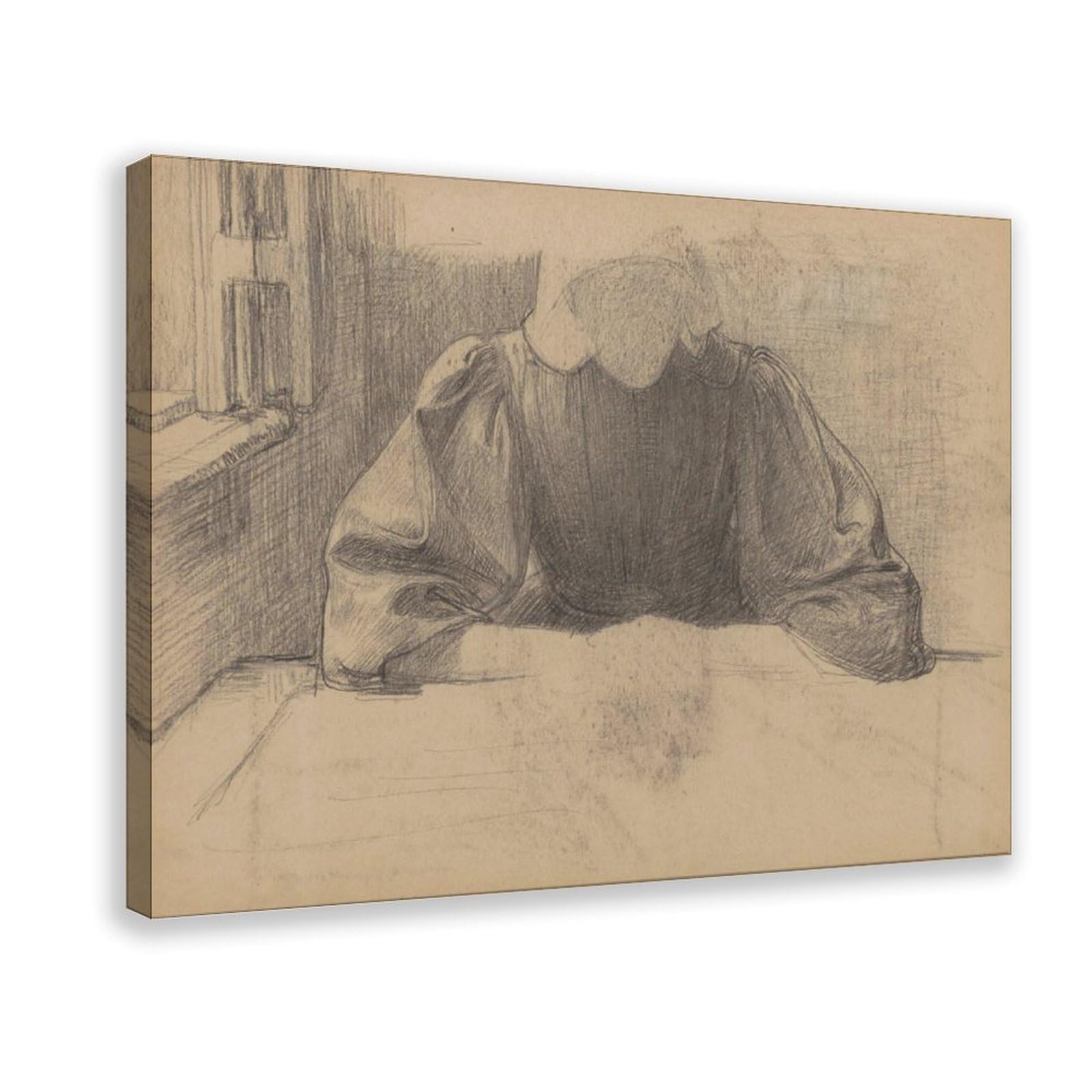 RTEYCE Vrouw Met Een Boerenmuts Gezeten Aan Een Tafel Bij Een Raam (1874-1925) Canvas Poster for Home Decor Gift