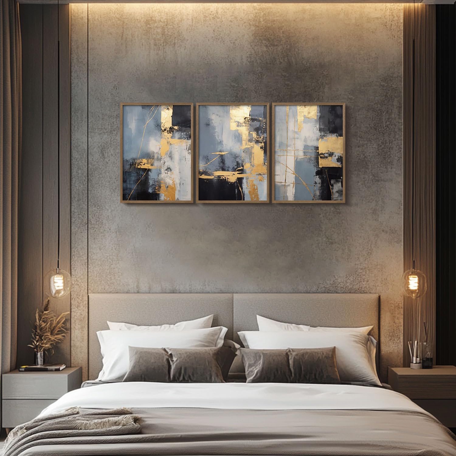 3 pcs framed abstract wall art modern black gold blue gray canvas prints minimalist geometric wall decor for living room bedroom dining room office 16x24 inch ready to hang gold, black, grey green-1 16 x 24 inches each