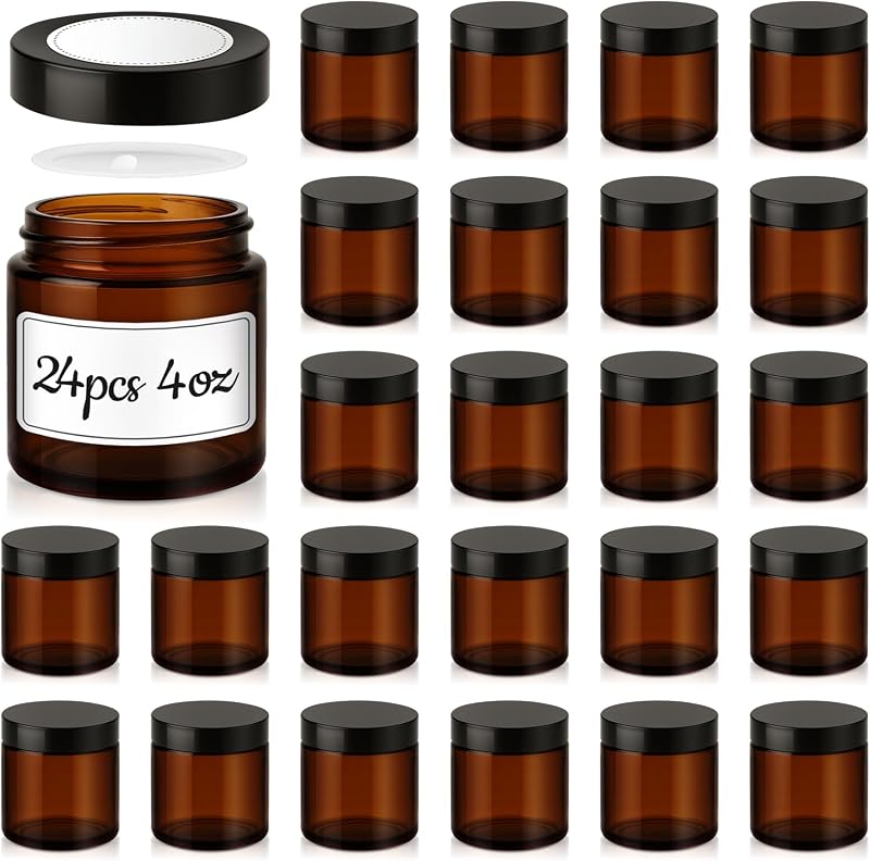 Frascos de vidro âmbar Tecohouse com tampas pretas, 120 mL, Pacote com 24