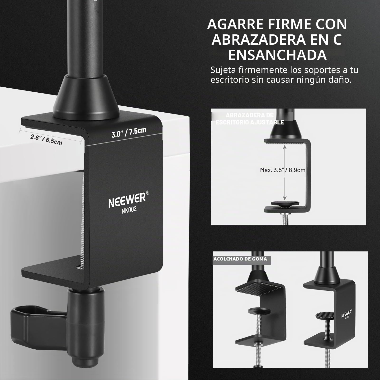NEEWER Overhead Camera Mount Rig con Súper Abrazadera de Doble Cabezal/Soporte Móvil Escritorio, Soporte Cámara Cenital Plataforma Montaje de Múltiple Dispositivo Fotografía, Carga Máxima 12kg, NK002