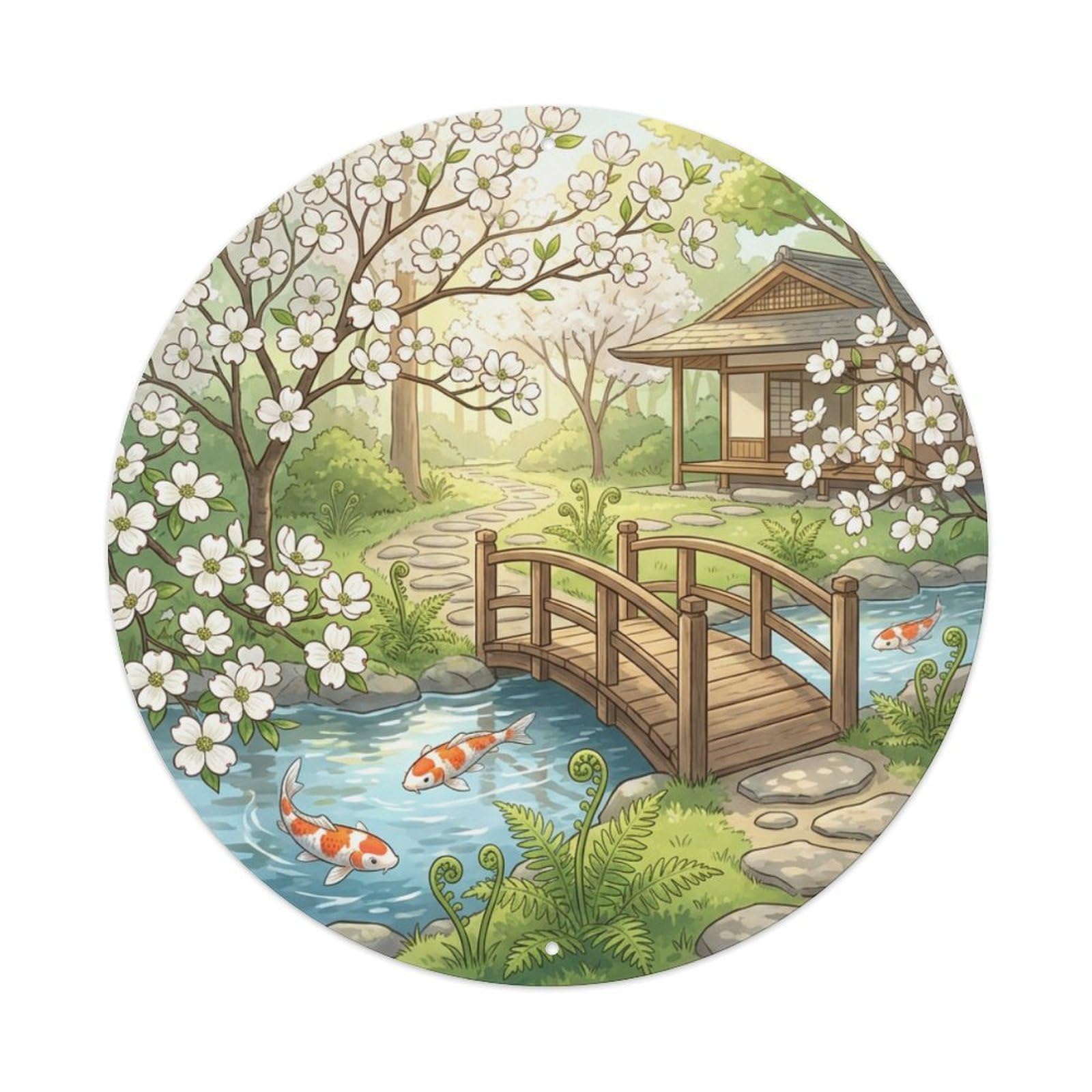Tgrcjimh Style Metal Tin Sign Japanese Koi Fish Dogwood Spring White Fresh