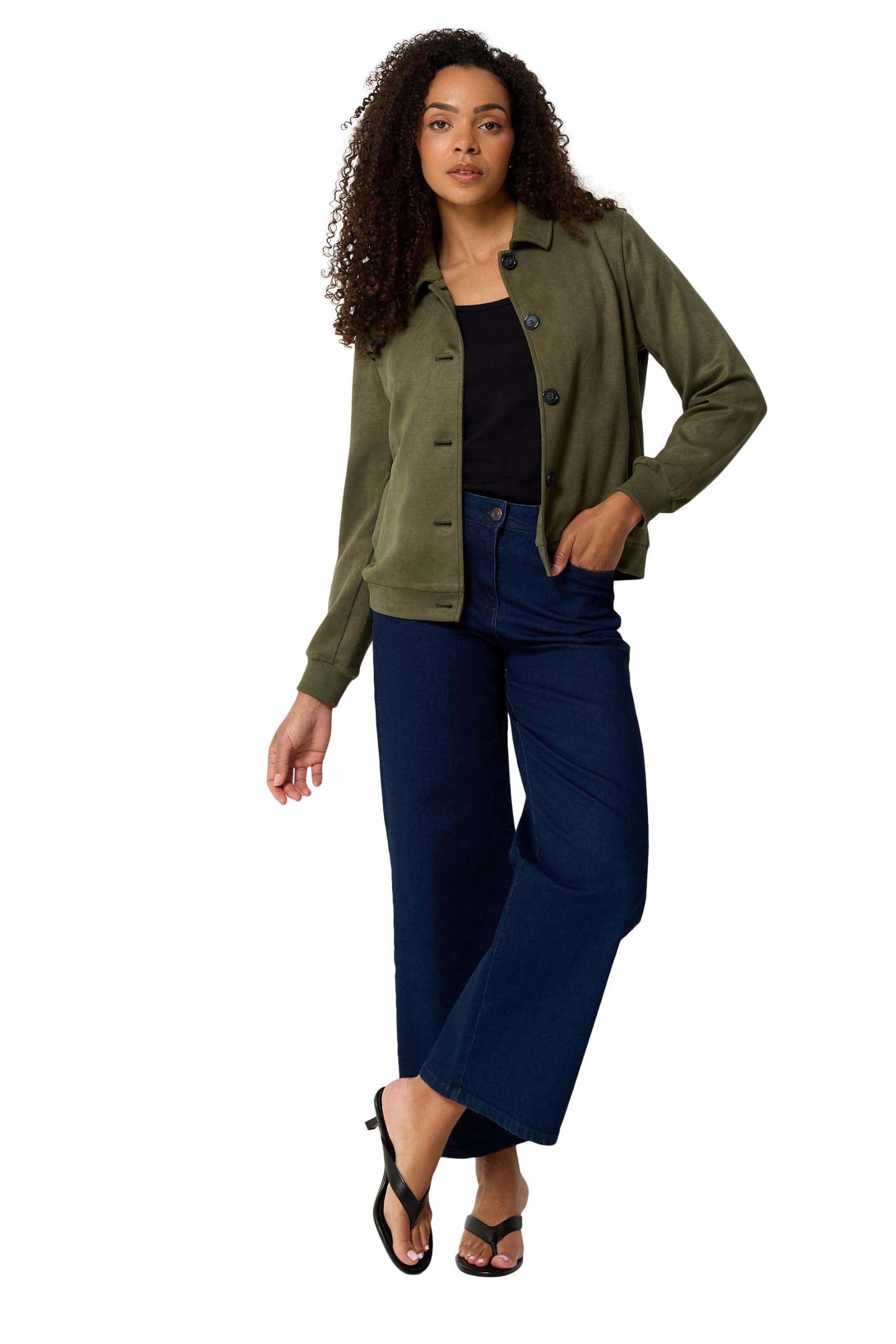 M&Co Women's Olive Button Up Faux Suede Shacket In | : Size 16