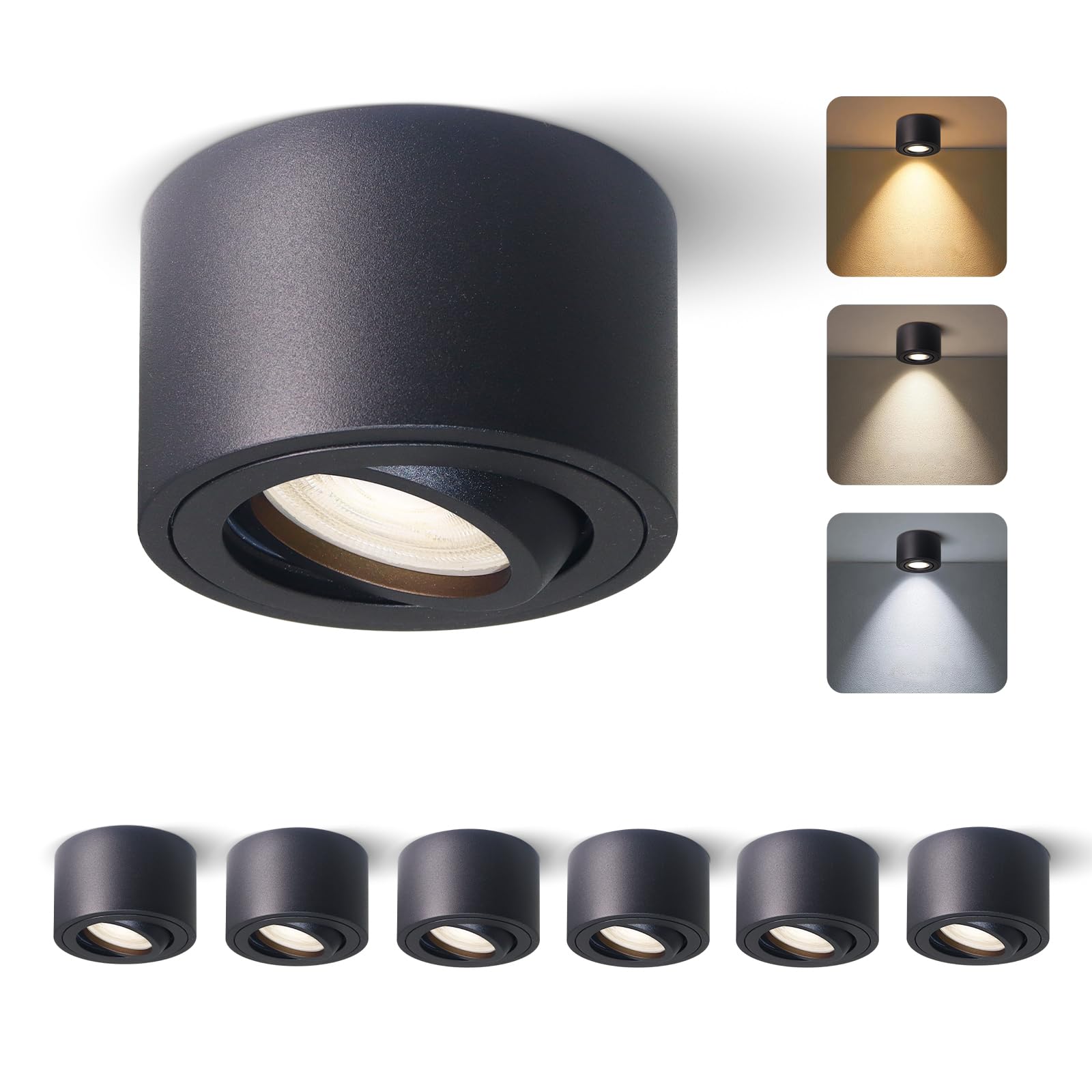 mega lumen LED Surface Mounted Ceiling Spotlights Black (Pack of 6), IP65 5W 3CCT CRI90+ — image 1