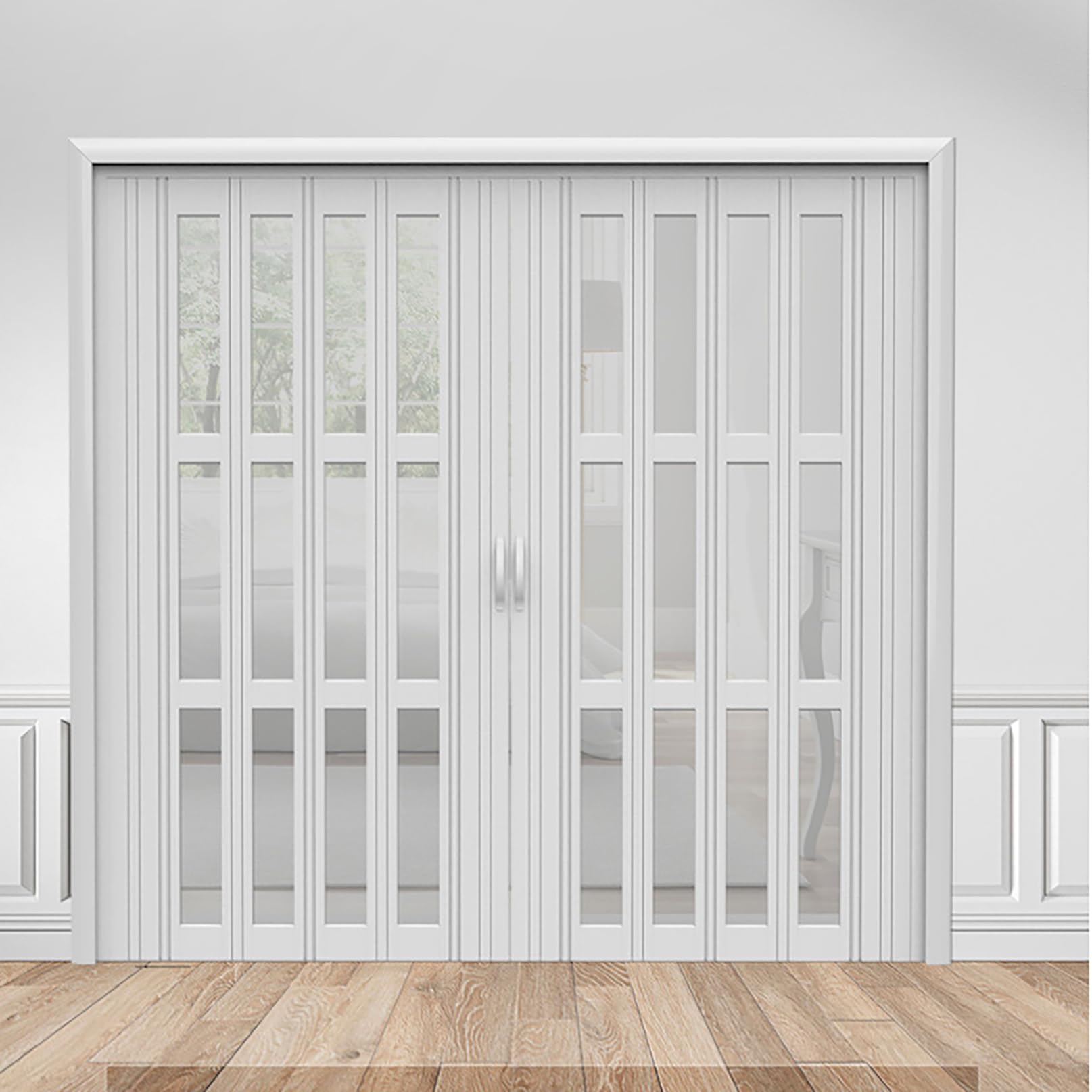 Pounjsd Style A Accordion Folding Door, White Concertina Doors For Waterproof Soundproofing, Doorways Folding Door Accordion Style, Home Commercial Concertina Doors, Foldable Sliding Gate W76×H78 In