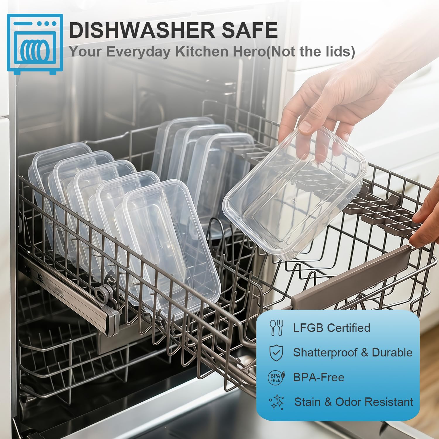Hotec Set di contenitori salvafreschezza con coperchio, 10 x 1 l, clip & close, Meal Prep, 100% di densità, lavabili in lavastoviglie, congelatore, forno a microonde, congelatore e cucina