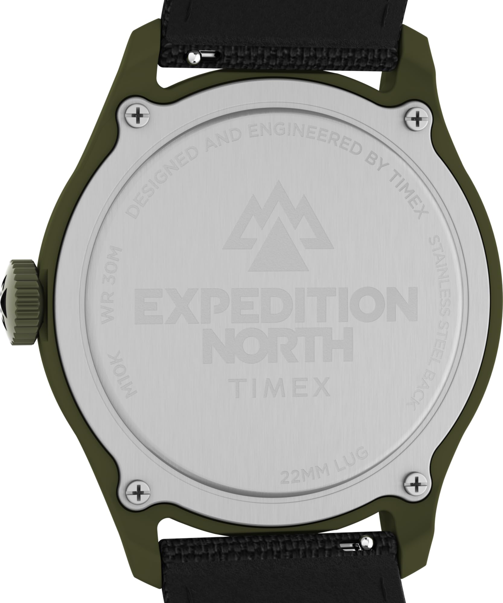 Timex Expedition North Montre pour hommes, 43 mm, bracelet noir écologique en deux parties, à ouverture rapide, cadran noir, boîtier vert TW2W34400