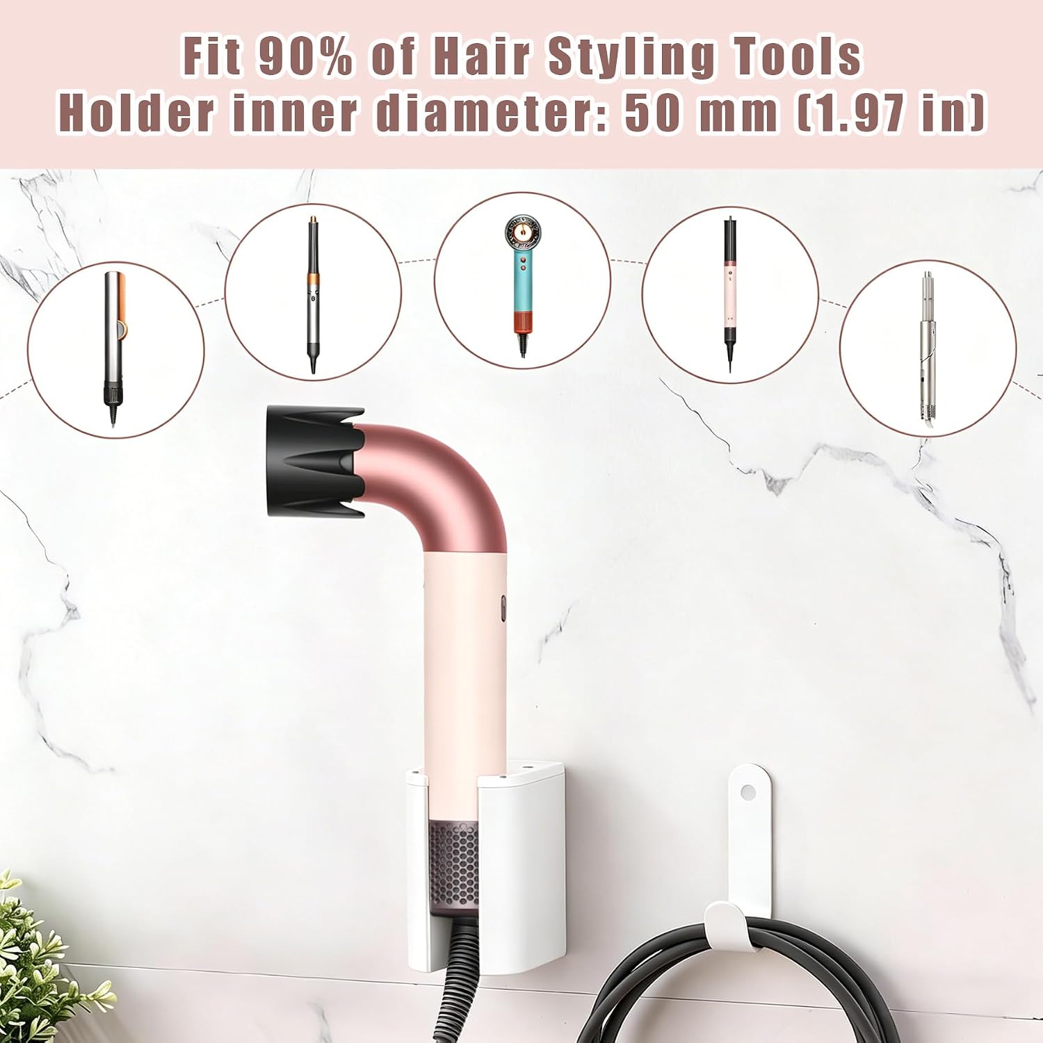 Affogato Hair Dryer Stand Holder Compatible with Supersonic r, Wall Mount Hair Dryer Organizer, Aluminum Blow Dryer Storage for Bathroom,White image 3