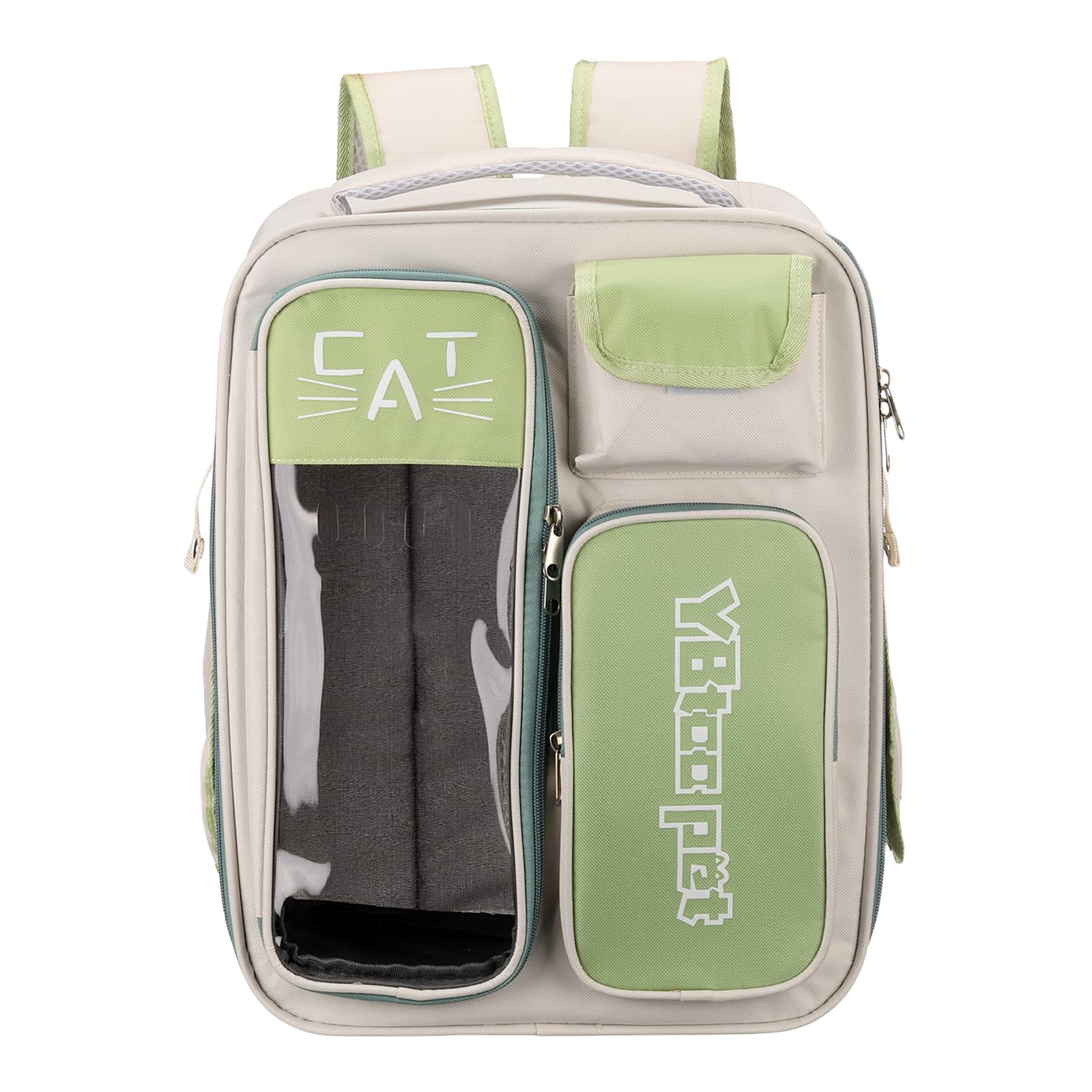 sourcing map Zaino per animali domestici, portatile e ventilato, in tessuto Oxford, per cani, gatti e piccoli animali, 33 cm, (verde, 1 pezzo), destinato per escursionismo/campeggio/viaggi