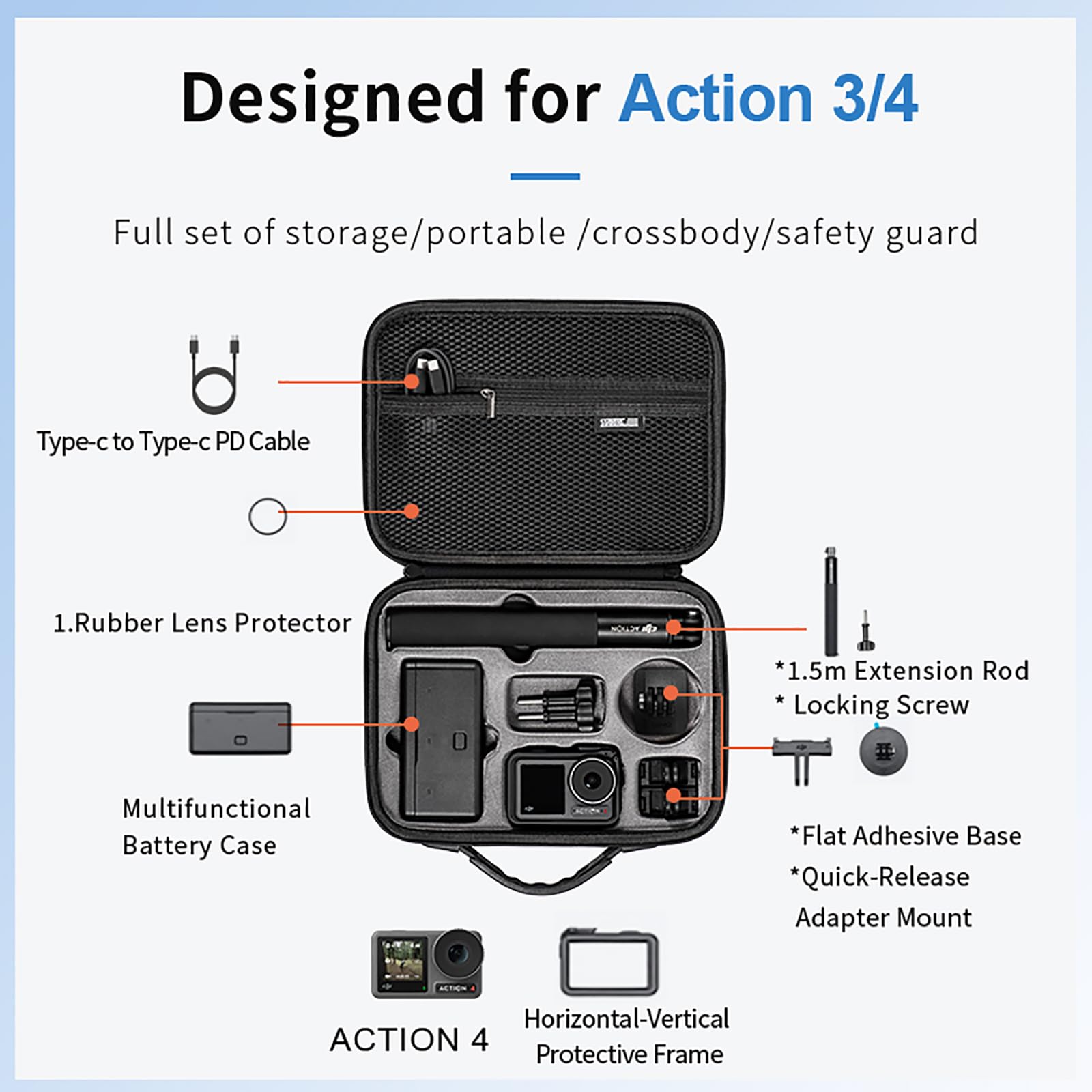 Osmo Action 5 torba na aparat sportowy, skóra PU, przenośna torba na ramię, walizka podróżna do DJI OSMO Action 5/Action 4/Action 3 akcesoria do kamery sportowej, czarny, torba na ramię