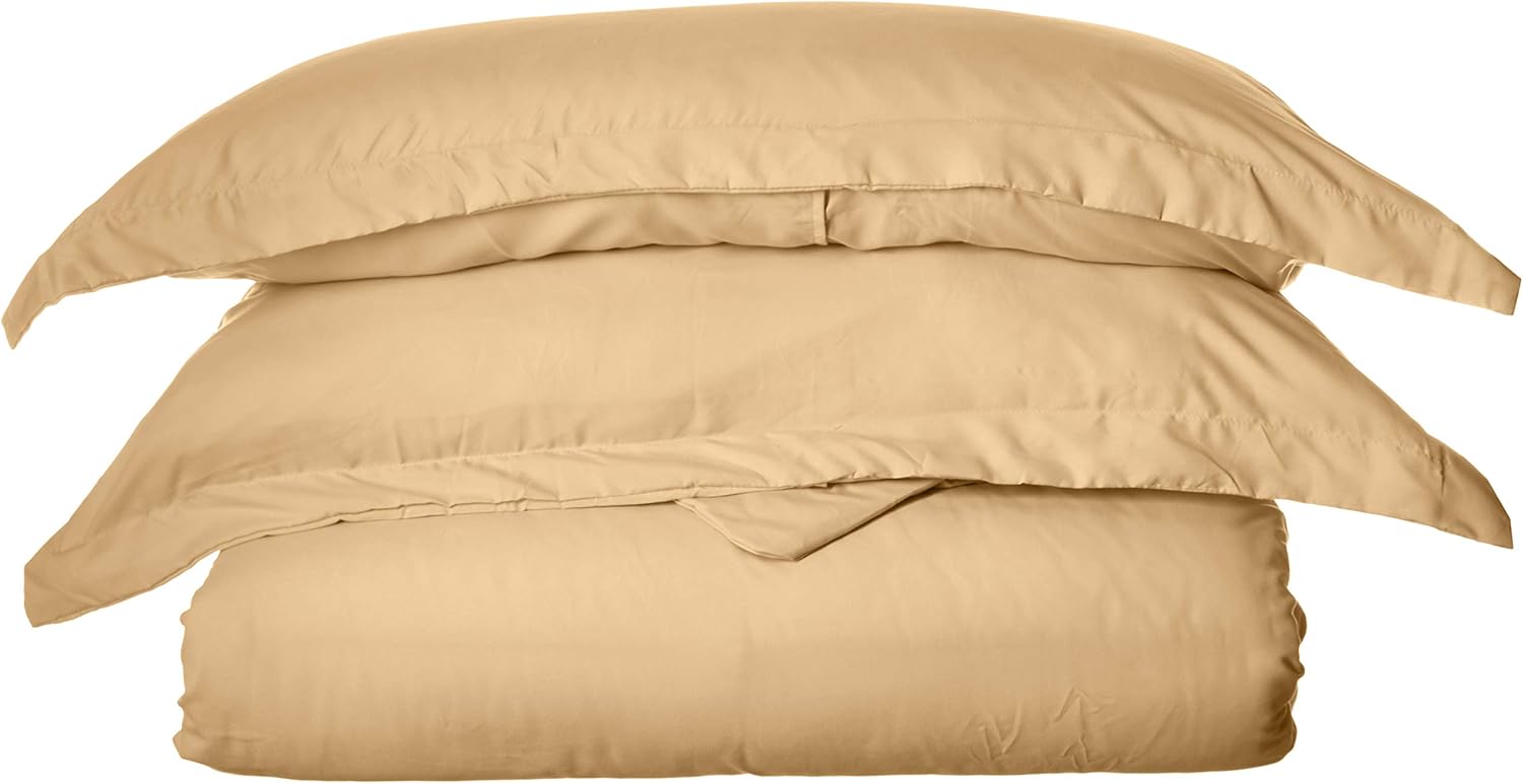 Elegant Comfort 1500 Thread Count - Wrinkle Resistant - Egyptian Quality 3pc Duvet Cover Set, Solid, Full/Queen, Gold
