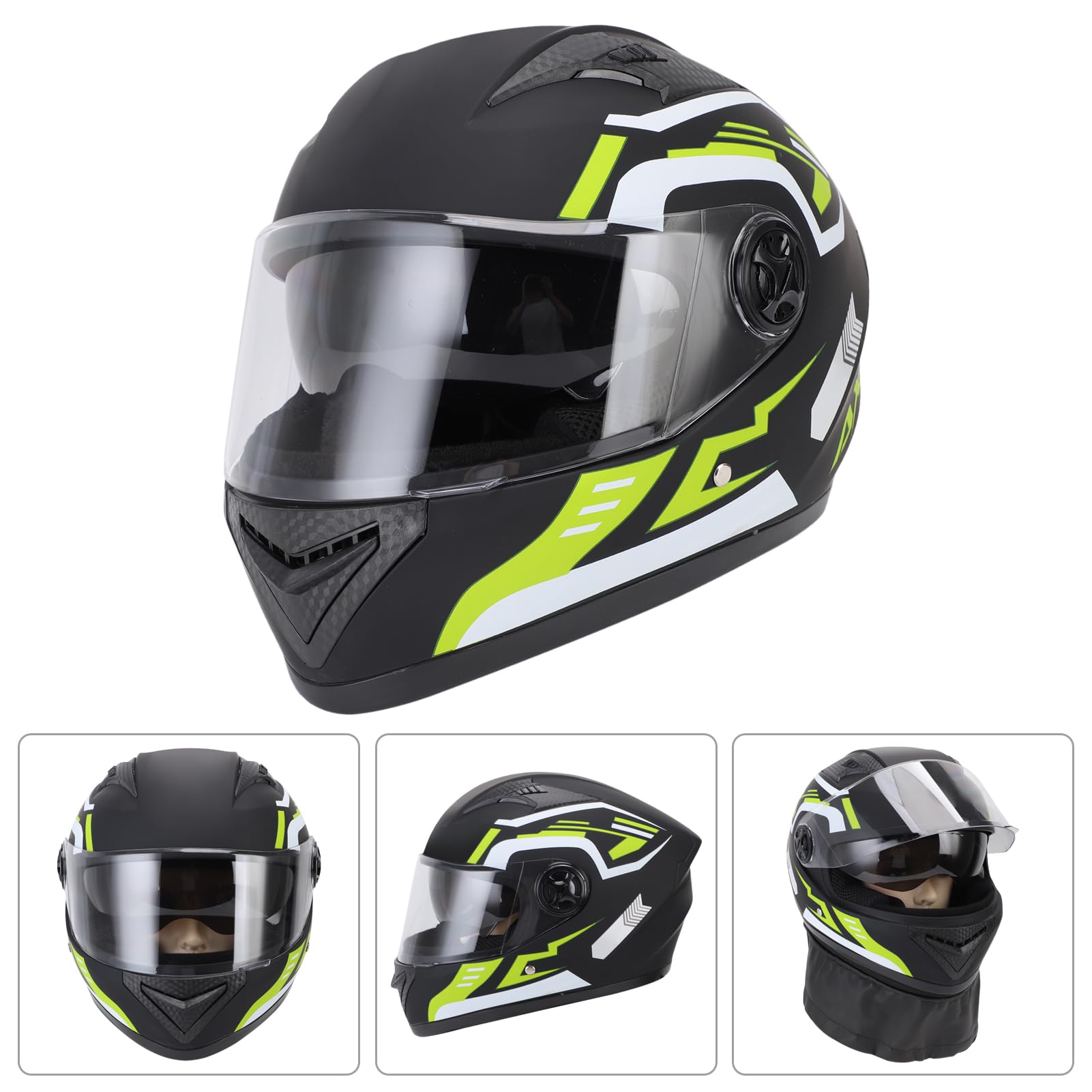 Motorrad Helm, Leichter Fahrrad-Reithelm für Männer und Frauen, Kopf Umfänge von 54-61cm Voll Gesichts Helm mit Abnehmbarem Hals Wärmer, Innere Atmungsaktive Baumwoll Schicht