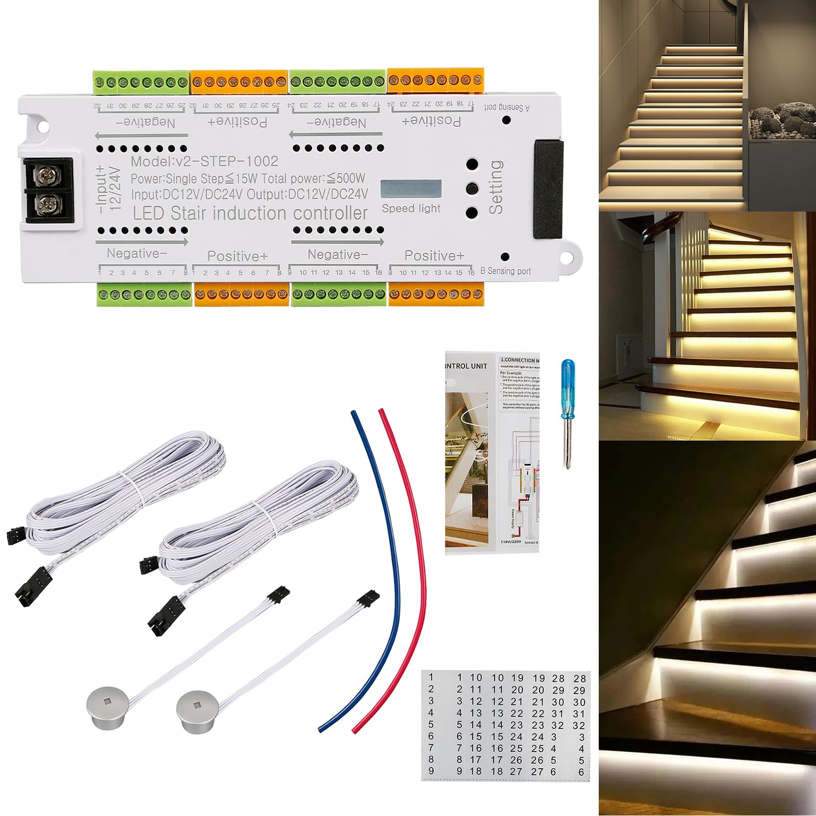 Inscrip Stair Light Controller Kit, Motion Sensor LED Stairs Lighting, Automatic Ladder Light Controller Step System