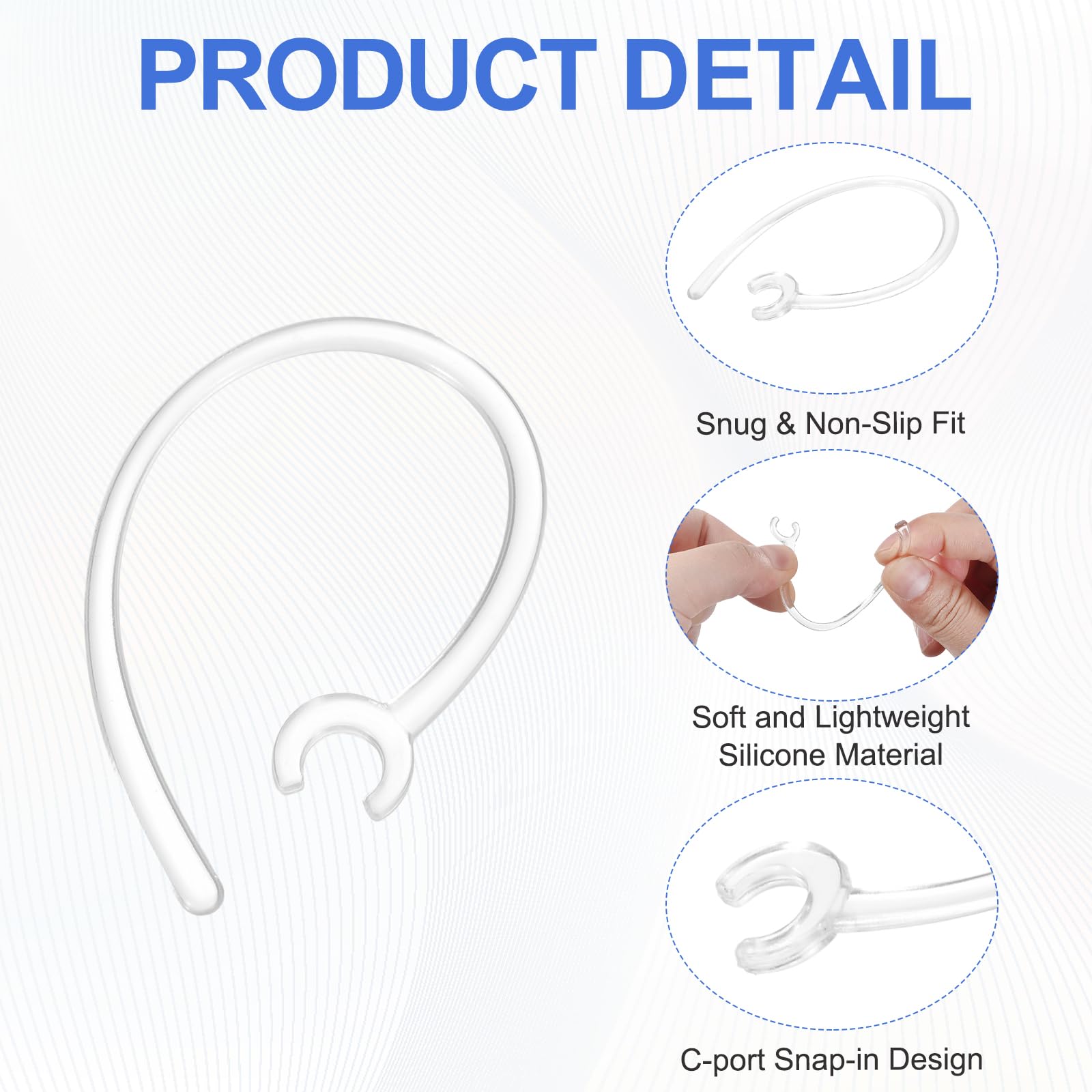 QUARKZMAN 6 Ganci Orecchio In Silicone Per Auricolari Bluetooth – 6mm, Trasparenti, Antiscivolo E Morbidi